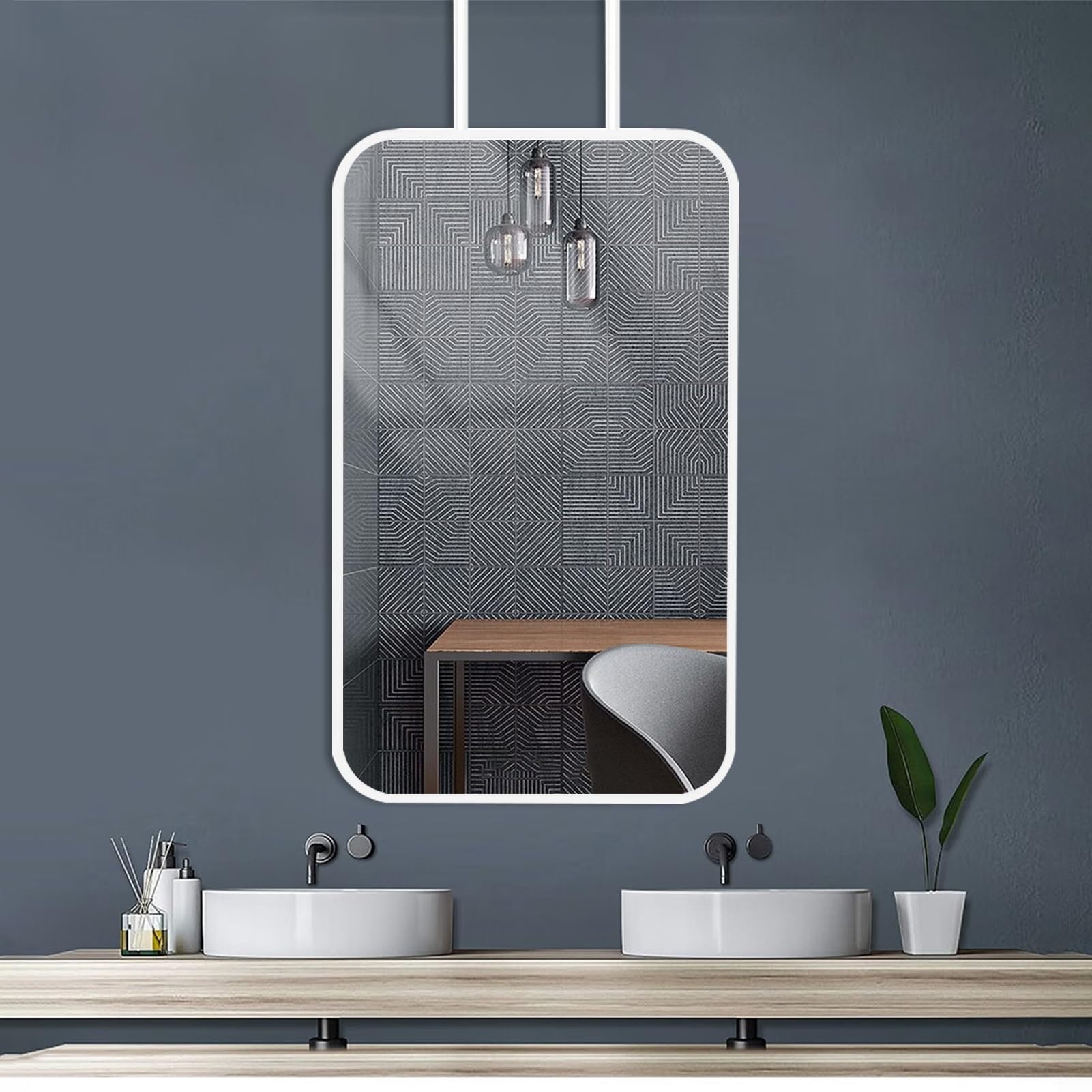 FGXHHS Ceiling Hanging Mirror, s for Vanity, Creative Decor Mirror with White Metal Frame and Customizable Boom, Home or Hotel Mirrors(50cmx60cm)