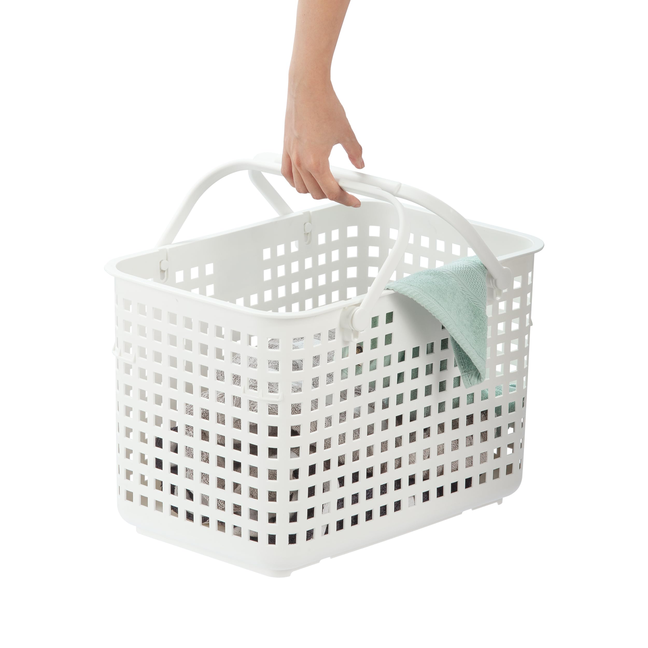 INOCHINachi Multi Purpose Basket with Strap Handbag, For Household Storage, Picnic, Beach, Camping, With Lid and Handle, Lightweight, White (46x 32x31cm)