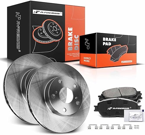 A-Premium Kit de rotores de freno de disco ventilados delanteros de 10.83 pulgadas (10.827 in) + pastillas de cerámica compatibles con modelos