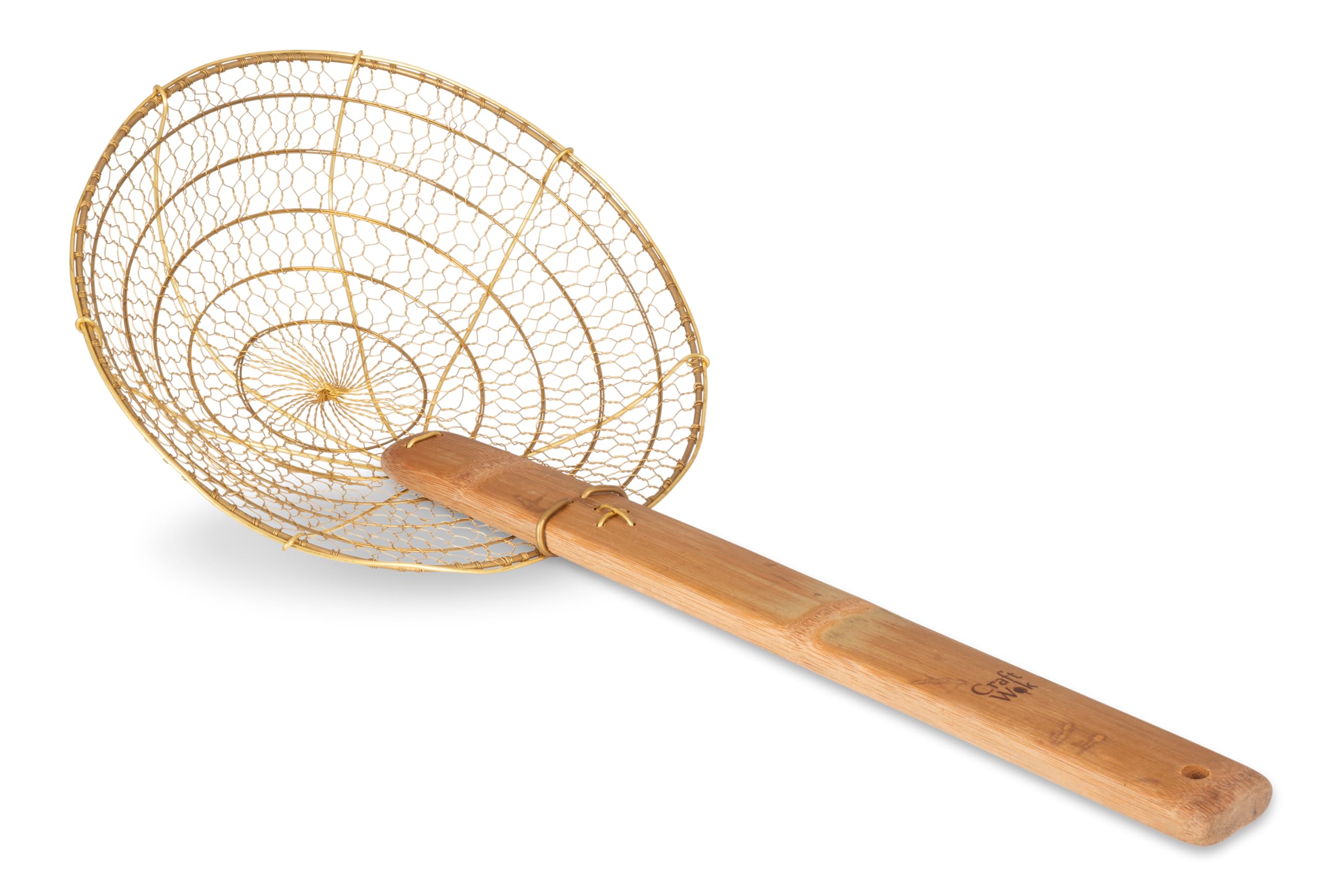 Craft Wok Large 11-Inch Brass Mesh Strainer/Spider Skimmer Zhao Li, Robust & Elegant Kitchen Tool for Frying & Straining, Authentic Oriental Cookware - / 732W7-11in