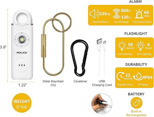 Miniatura 3 de Llavero de alarma de seguridad personal, alarma de emergencia de autodefensa fuerte con luz estroboscópica para mujeres, personas mayores y niños,