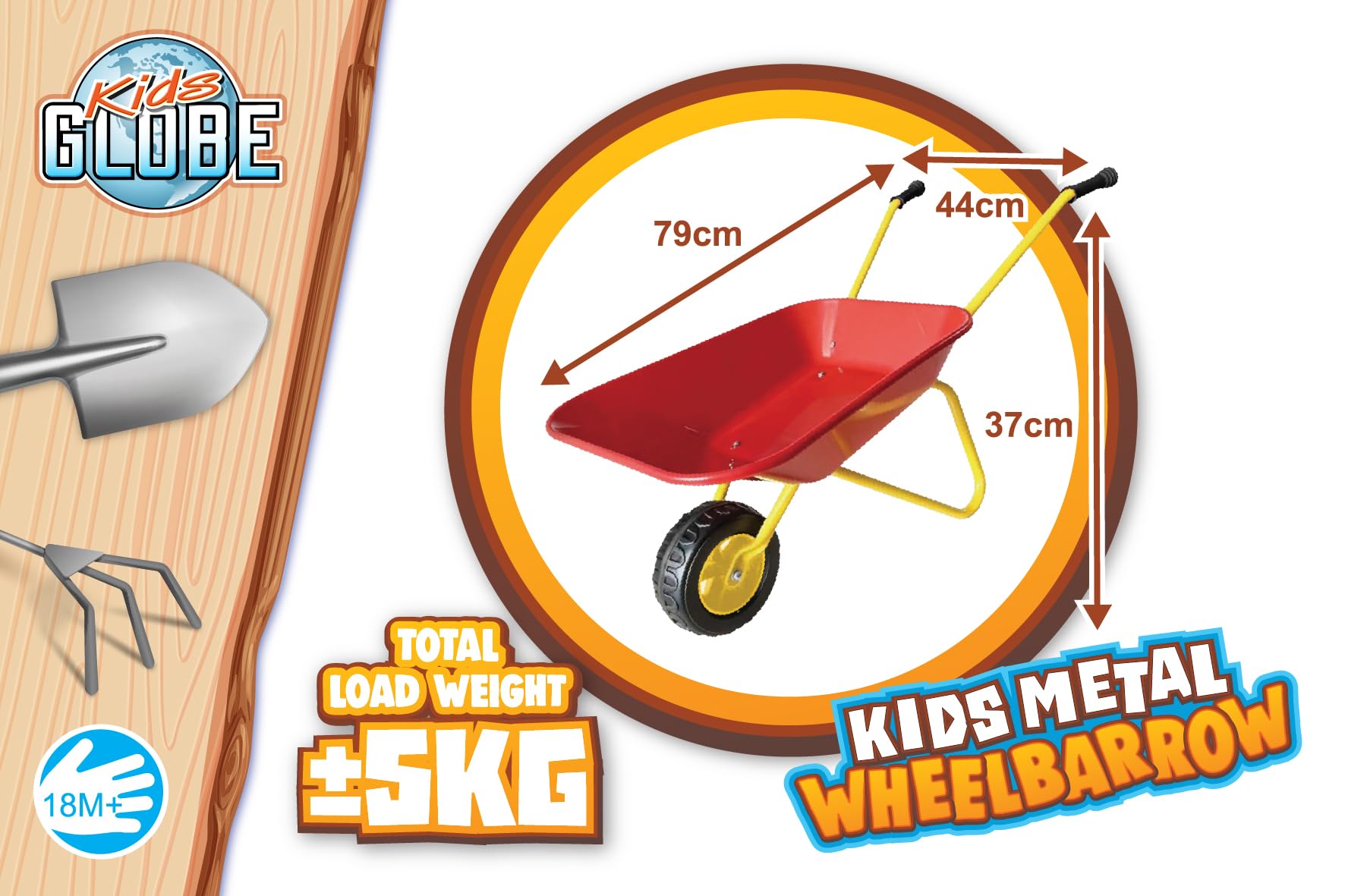 Kids Globe 721995 - Carrello per bambini (metallo, carico fino a 5 kg, giocattolo per bambini a partire dai 18 mesi, carriola in metallo)