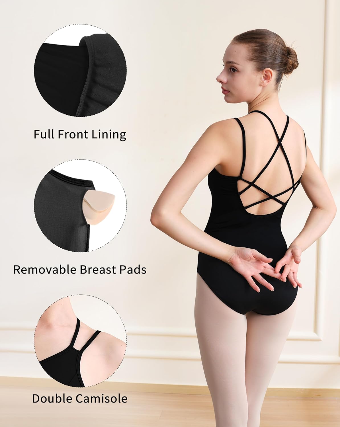 Women Camisole Ballet Leotard for Dance Gymnastic Outfit, Full Front Lining, Crisscross Back - Image 3