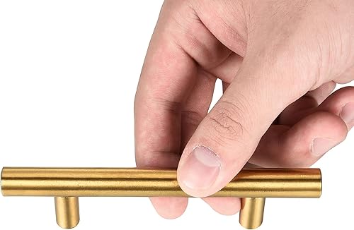 Miniatura 7 de Paquete de 15 tiradores dorados cepillados para gabinetes, manijas de barra en T de acero inoxidable, modernos tubos europeos, perillas de armario