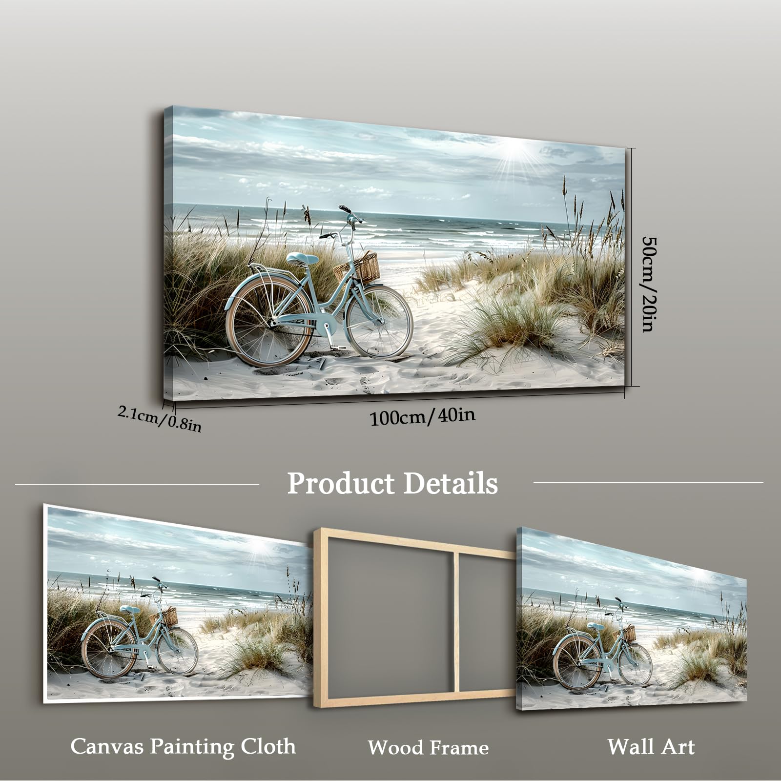 JHHUAMO Leinwandbild Groß 50x100 cm L, Modernes Küstenwohnzimmer Dekorative Malerei, Wanddeko Schlafzimmer Gemälde Desktop Badezimmer Büro Zimmer Esszimmer