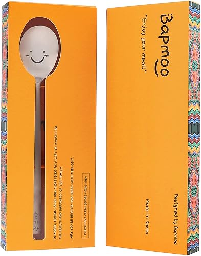 Miniatura 7 de Juego de palillos y cucharas coreanos, mango largo, reutilizable, acero inoxidable, ideal para regalo, cara feliz y personajes hangul grabados,
