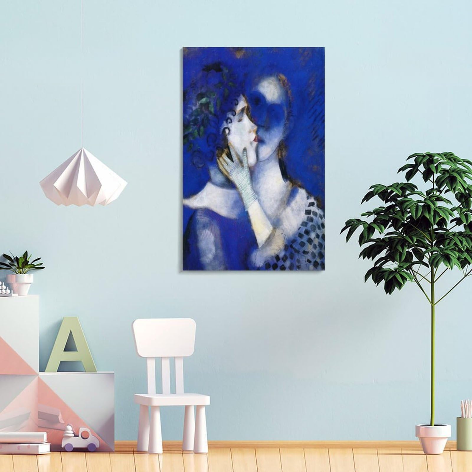 マルク・シャガール、緑、赤、青の恋人たち、画集画、新品額装 マルク・シャガール、緑、赤、青の恋人たち、画集画、新品額装