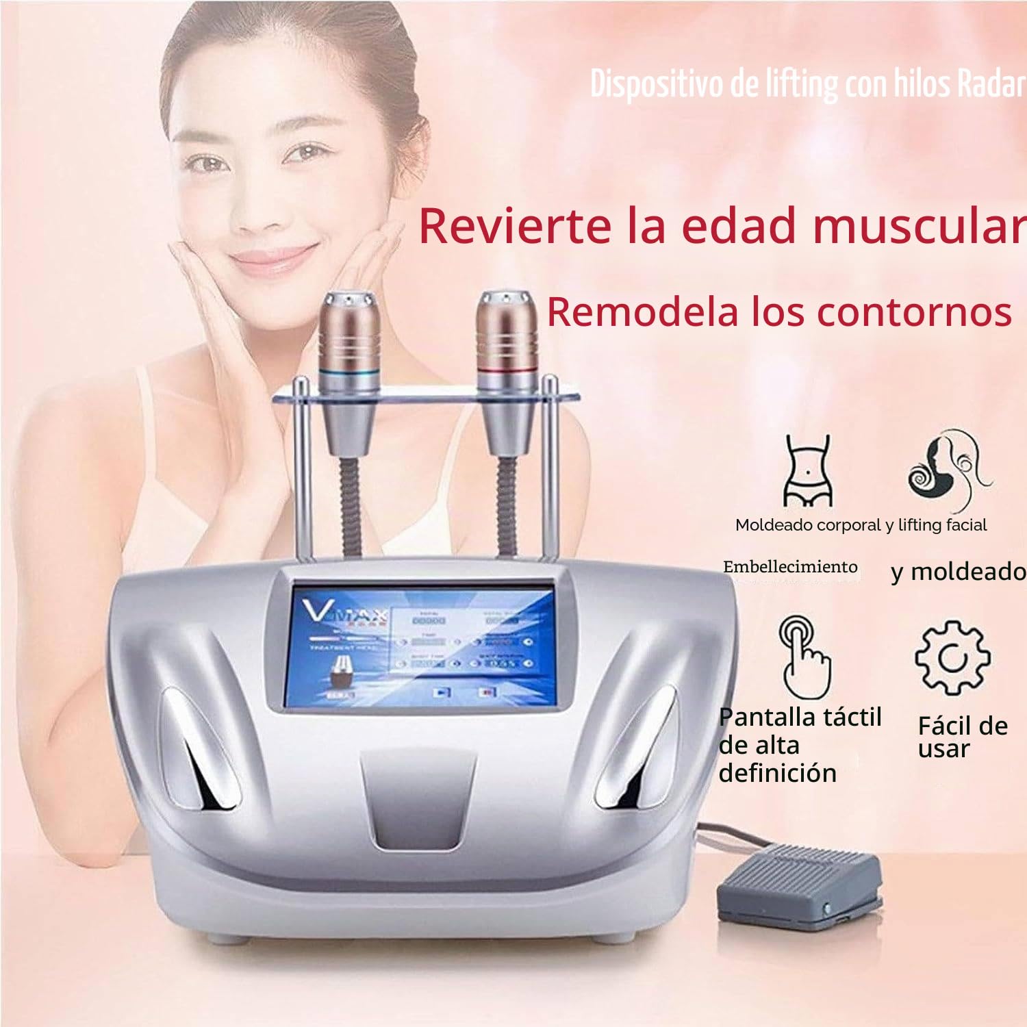 Máquina Hifu Reafirmante Profesional,Máquina de Belleza Facial para Lifting,Tonificar,Reafirmar y Eliminar Arrugas,con 2 Cabezales,Pantalla táctil y Ajuste multinivel