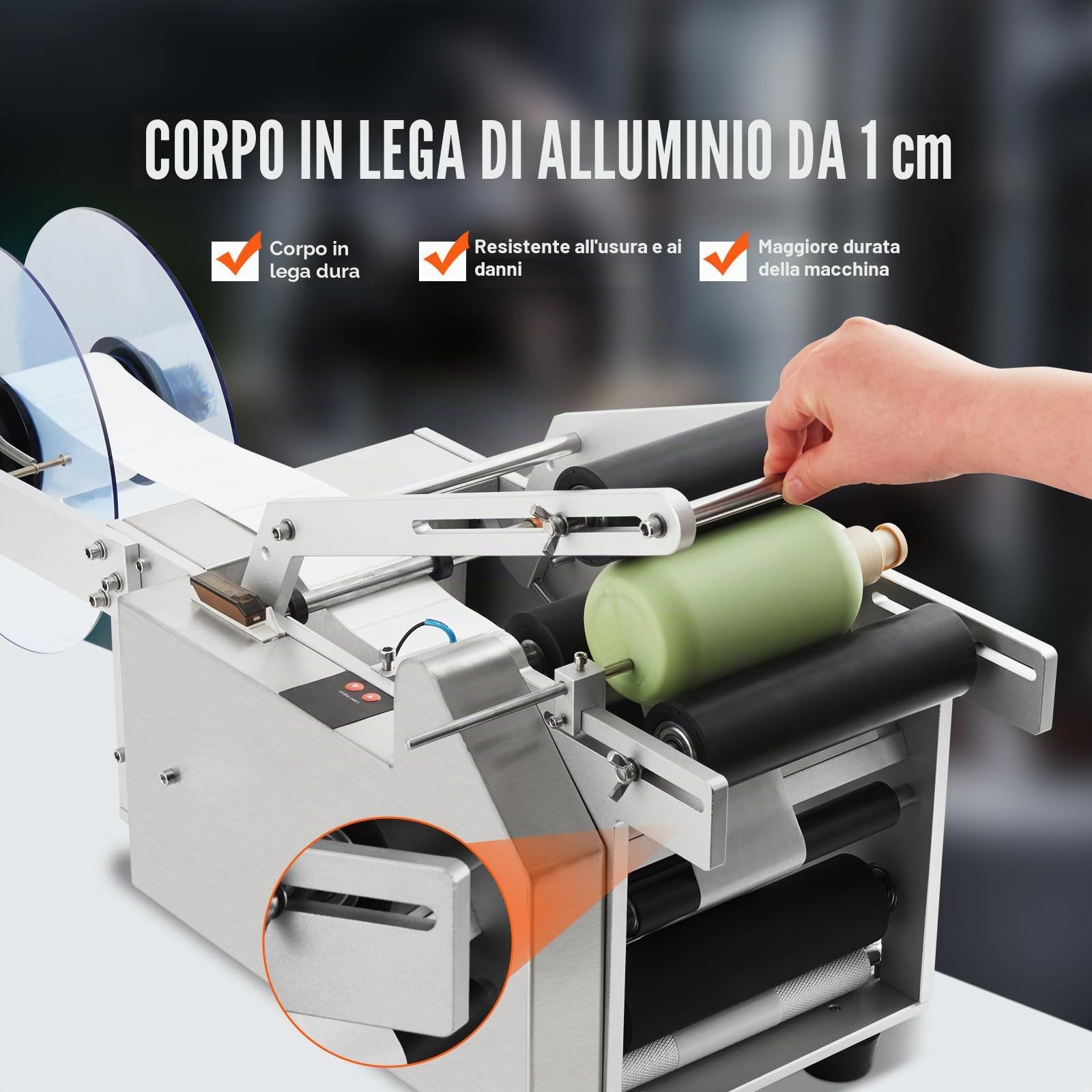 VEVOR Etichettatrice Semiautomatica per Bottiglia Rotonda, 20-50Pezzi/min, Applicatore di Etichette, Etichettatrice Regolabile Adatta per Bottiglie Larghezza Etichetta tra 13-150mm Lunghezza 25-300mm