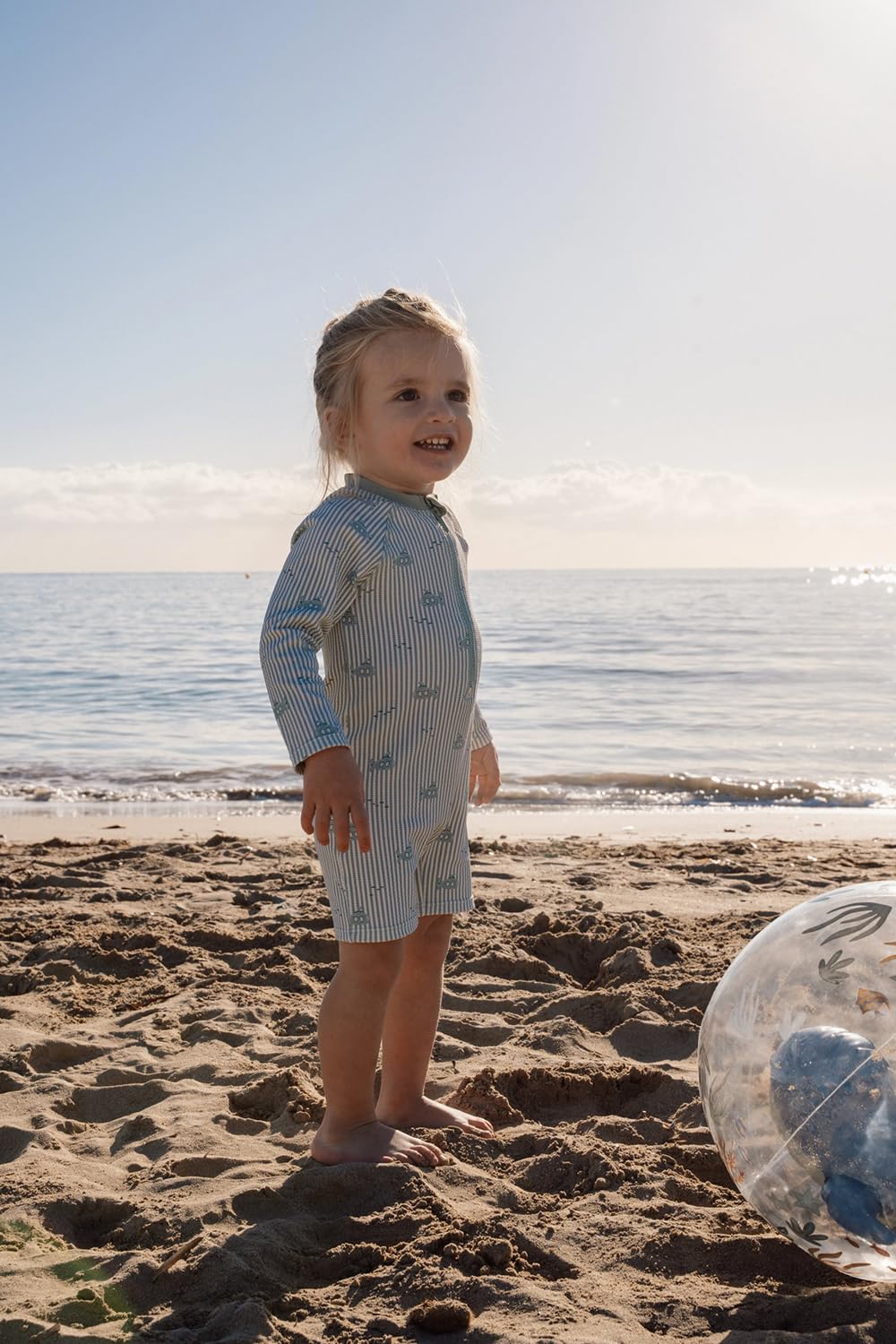 Little Dutch Kinder Schwimmanzug Badeanzug Langarm - mit Reißverschluss und Streifen - für Jungen - Ocean Adventure - grün/weiß (Gr. 86/92)