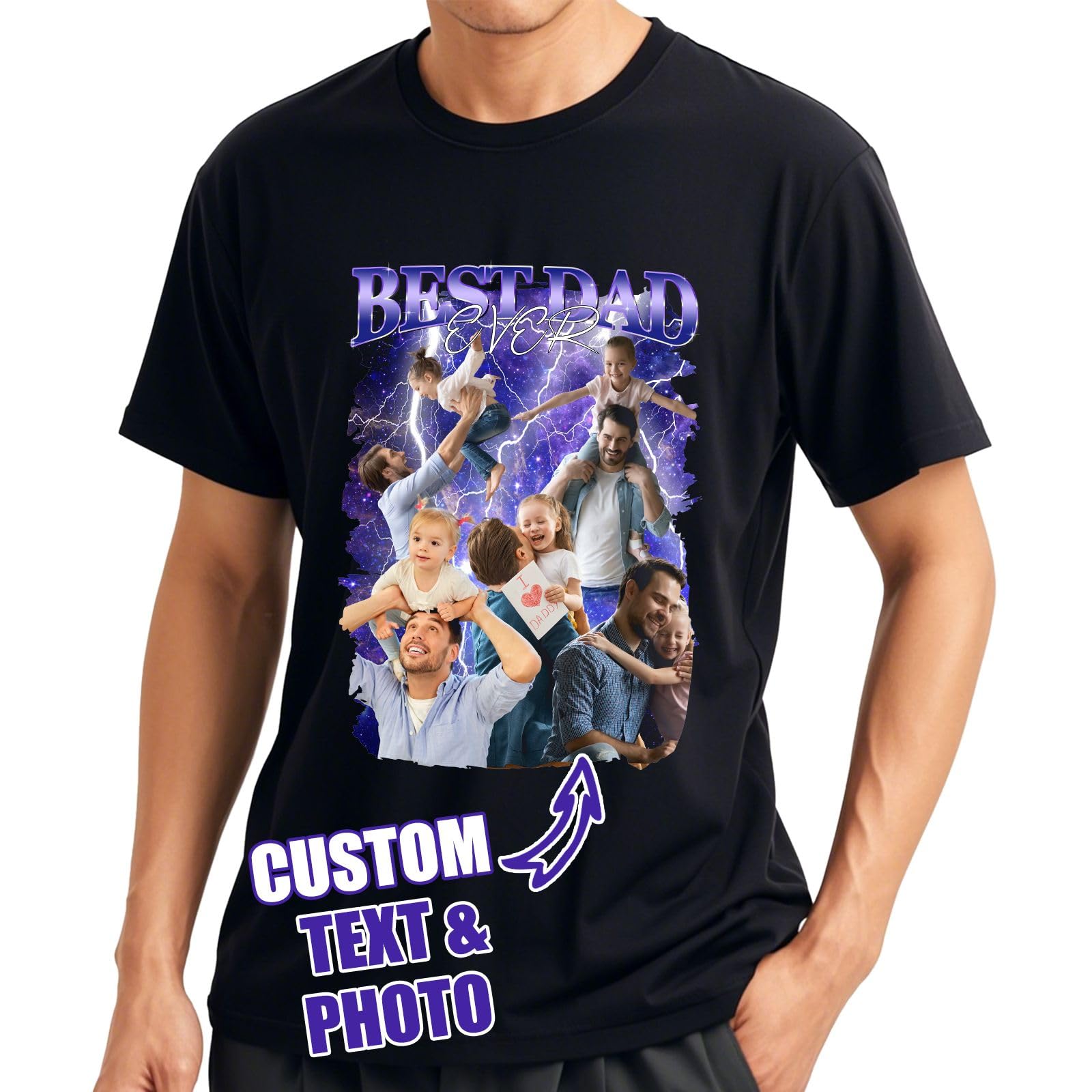 Custom Dad Shirt, Personalized Fist Bump Shirts with Kids Name Photo, Customized Fathers Day Tshirt Gifts for Papa Grandpa