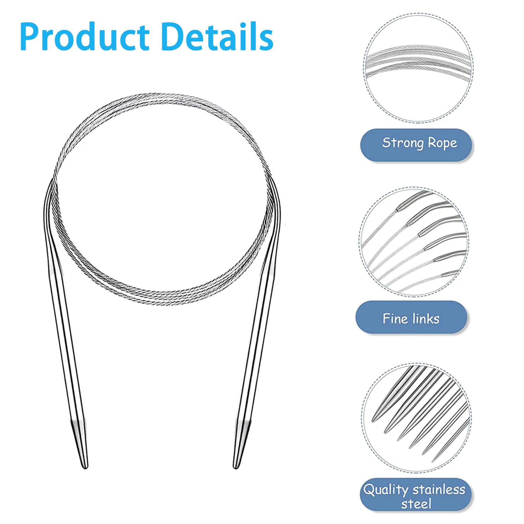 Aiguilles Circulaires Interchangeables Set De 8 Aiguilles Circulaires En Acier Inoxydable - 40 Cm - Parfait Pour Tricoter Chaussettes, écharpes Et Bonnets Aiguilles Circulaires 8 Tailles