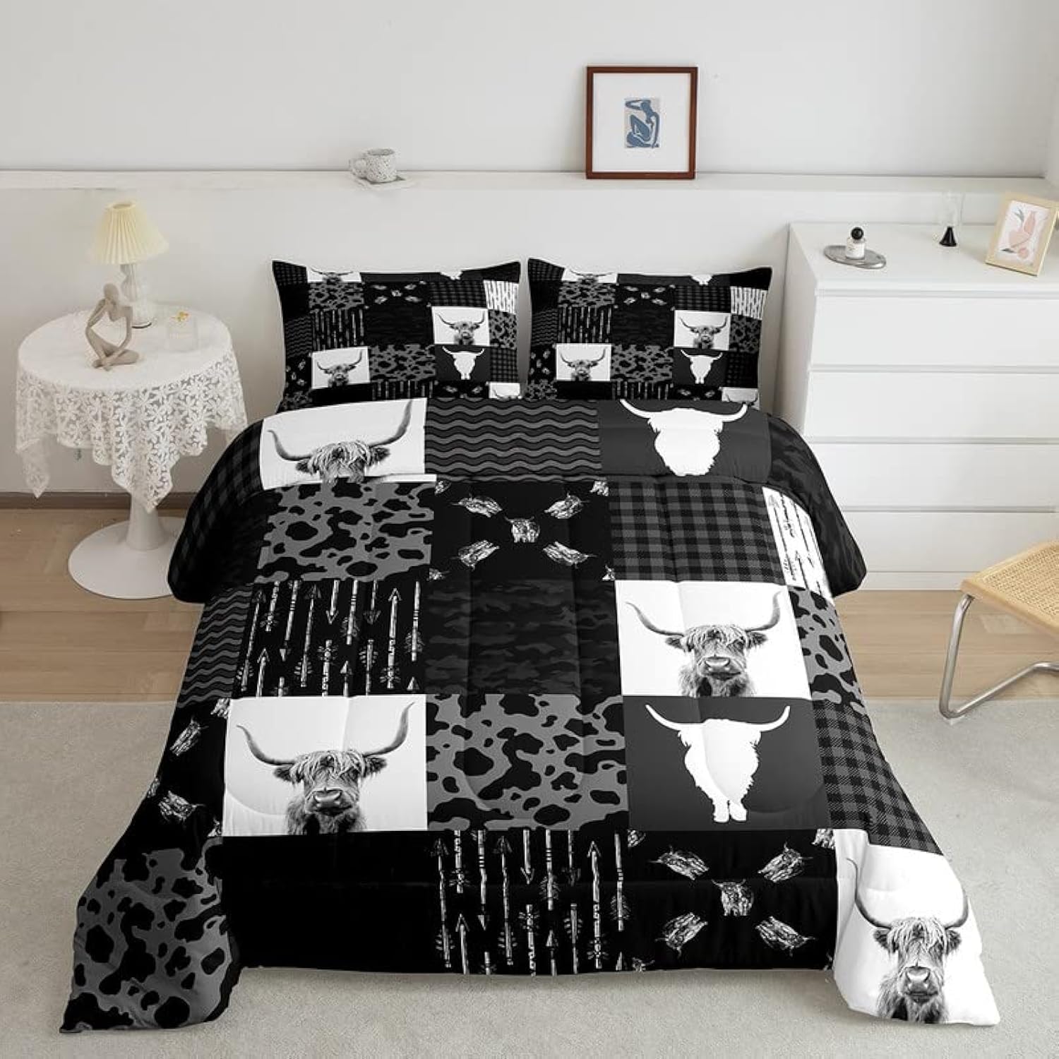 Cow Print Comforter Set HighlCattle Comforter Retro Farmhouse Country Duvet Quilt 1 Comforter & 2 Pillowcases Full Size Boys