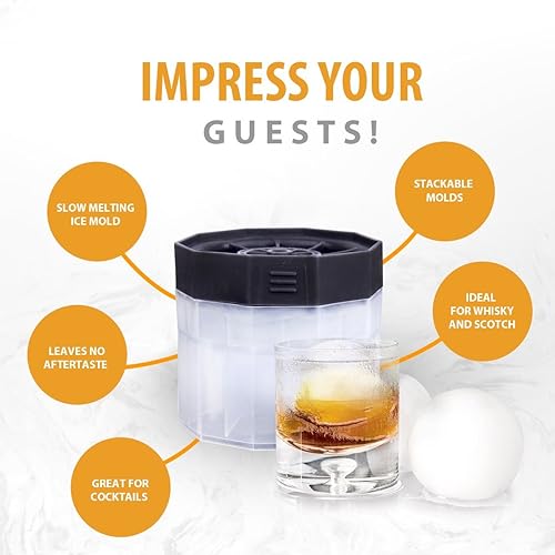 Miniatura 7 de Bella Amazing - Moldes de bolas de hielo, moldes redondos de cubitos de hielo de 2.5 pulgadas. Estos moldes apilables de esfera de hielo de fusión