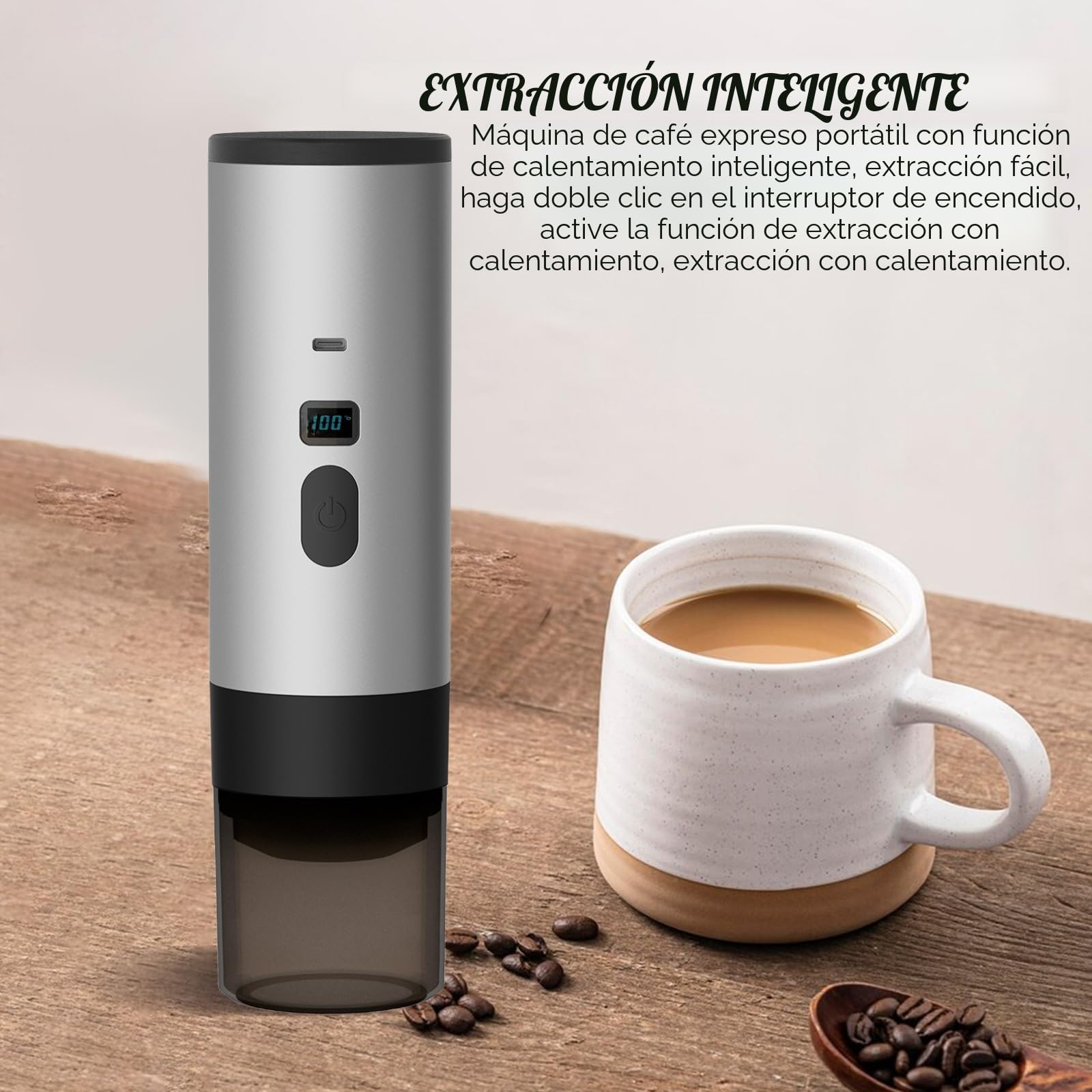Cafetera de café 3 en 1 con cápsulas, cafetera espresso portátil, máquina de espresso de 15 bares, para oficina, viaje, camping, hogar (Champagner)