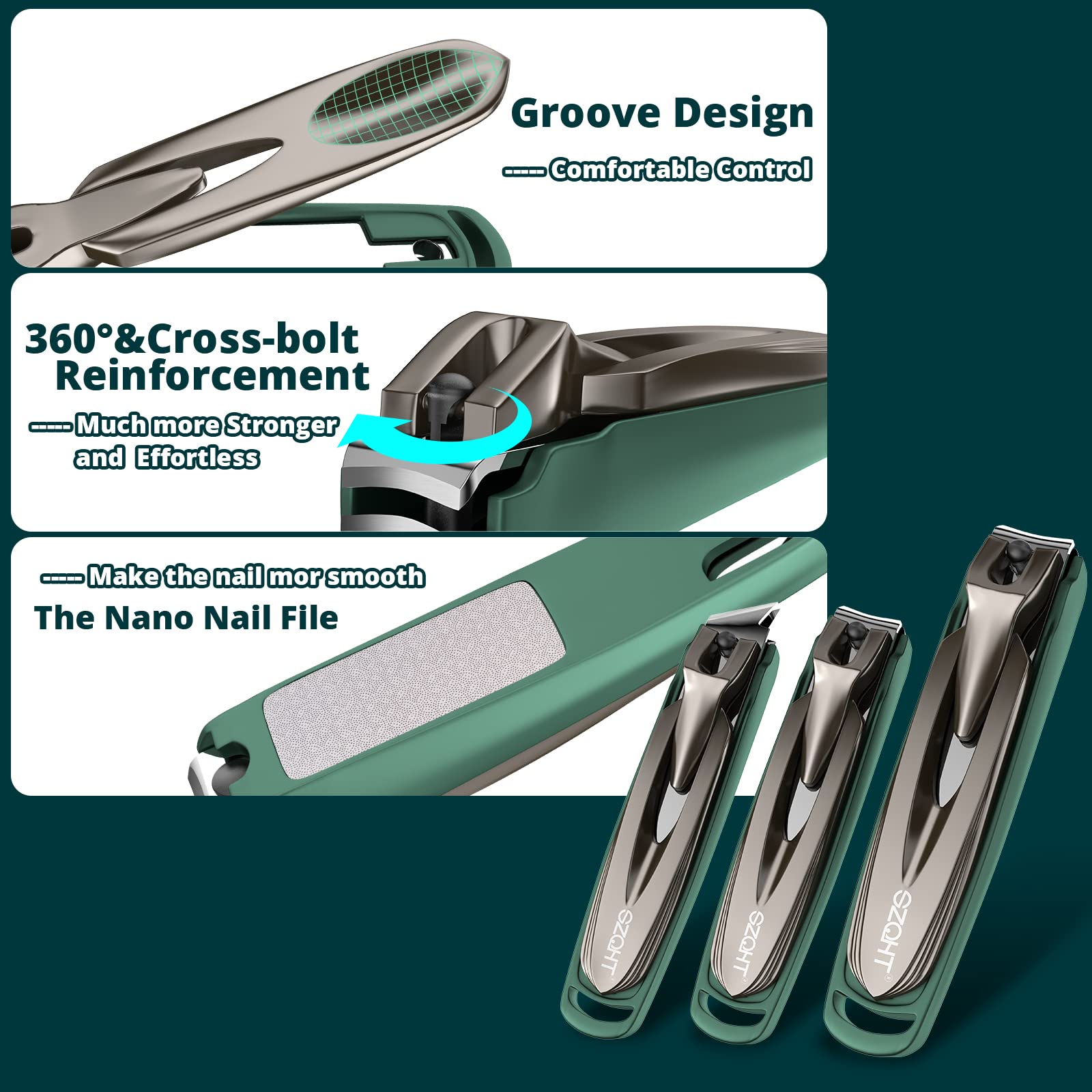 Nagelknipser-Set, 3er-Pack, Fingernagelknipser und Zehennagelknipser für Herren, Wowen, Nagelknipser mit Fänger, Nagelschneider für dicke Zehennägel, Edelstahl, ultra-scharf, robust