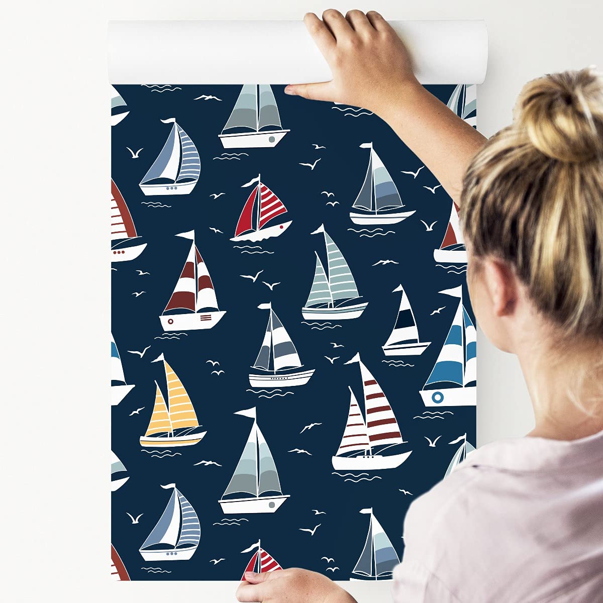Muralo Tapeta z włókniny, 10 m, rolki, młodzieżowe, kolorowe łodzie, żaglówki, morze, tapeta z włókniny, 1000 x 53 cm, tapeta ścienna, do salonu, sypialni, nowoczesna dekoracja ścienna