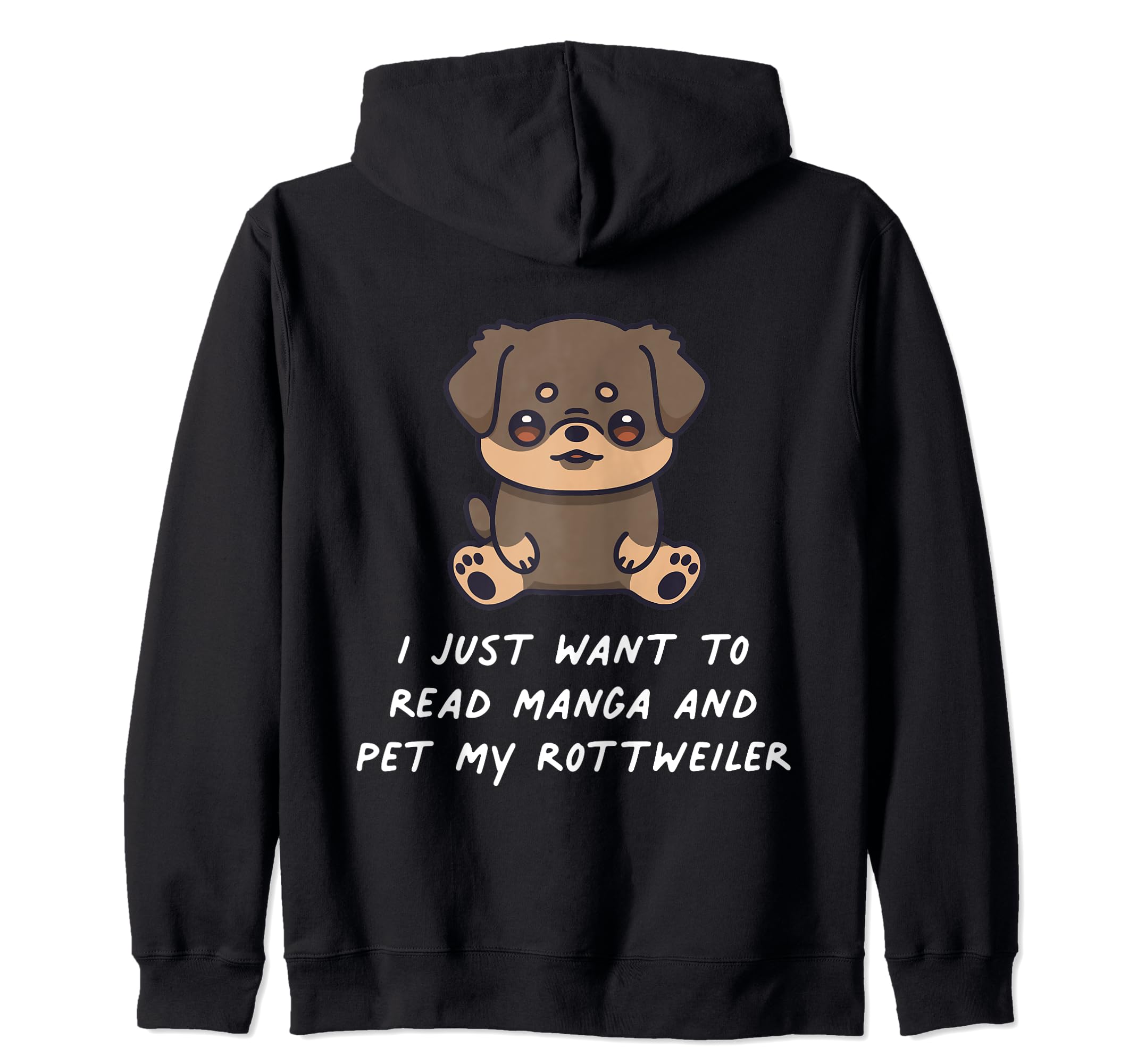 I Just Want To Read Manga And Pet My Rottweiler Kawaii Dog Zip Hoodie, Black - Image 2