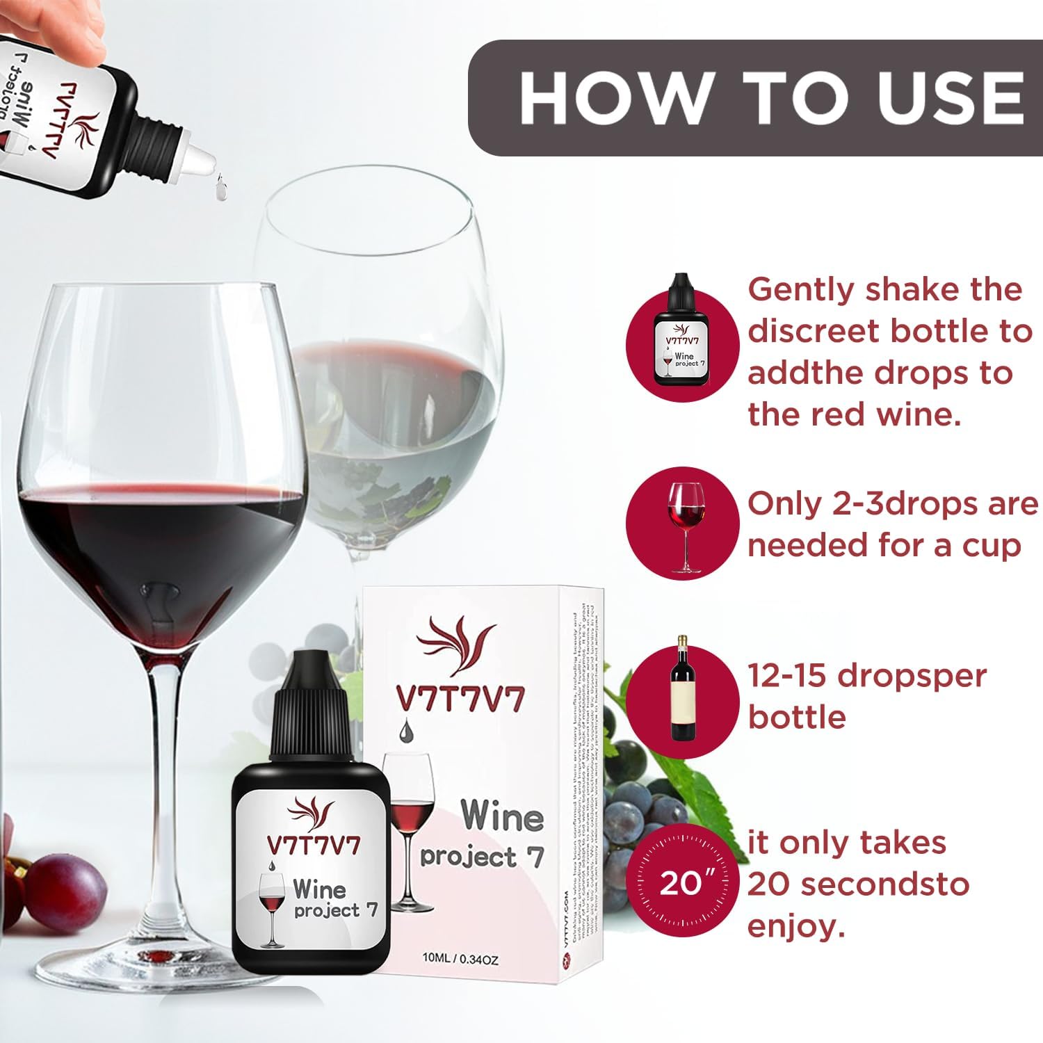 1 paquete de gotas de filtro de vino, eliminador de sulfitos rojos para amantes del vino blanco, accesorios de limpieza sin sabor, filtro para histaminas y sulfitos, regalos de fiesta para él hombres