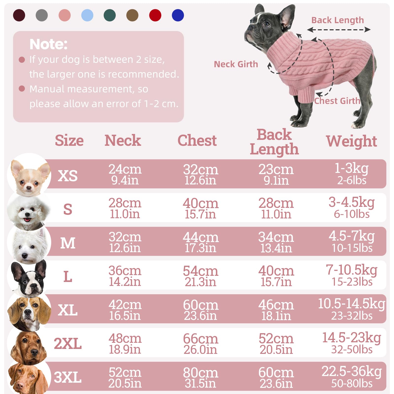 LiebeDD Maglioncino Cane Taglia Piccola - Classico Maglione Cane Caldo Lavoro a Maglia Cane con Foro per Guinzaglio, Maglioncino per Cani Mini Bassotto Barboncino (Rosa S)