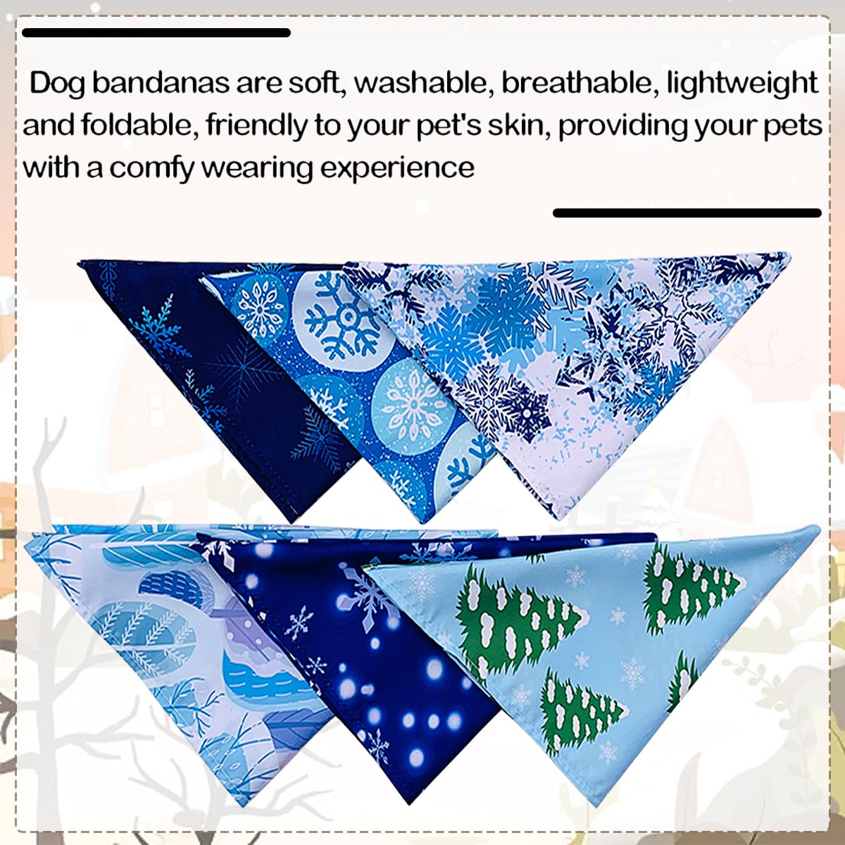 Halstücher für große Hunde, für den Winter, Großpackung, 84 cm, für große Hunde, Schnee-Wald-Muster, Dreieckstuch, Webkante, Nähkante, Saumnaht für Fellpflege-Zubehör, 50 Stück