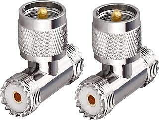 UHF Triple Tee Connector UHF Male to Dual UHF Female 3 Way Splitter Coax Adapter PL259 SO239 Combiner Splitter Adapter for Ham Radio CB Antenna 2 Pack