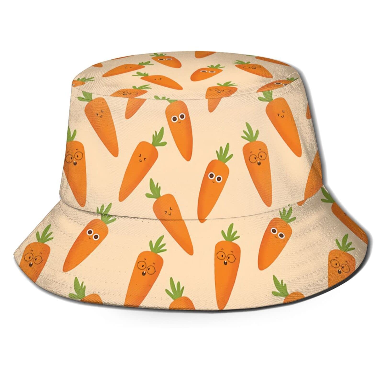 Ahdyr Unisex As Pic Happy Carrots Bucket Hats Fashion Sun Cap Packable Outdoor Fisherman Hat For Women And Men Black