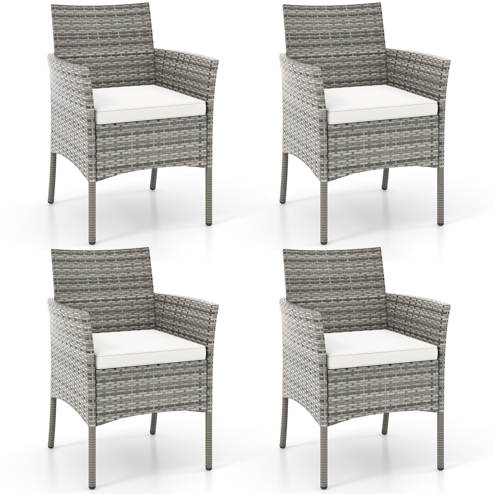 RELAX4LIFE Wicker Patio Chairs Set of 4, Indoor Outdoor PE Rattan Armchairs w/Cane Back, Seat Cushions for Bistro Porch Poolside, 360LBS Weight