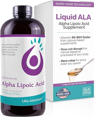 Life Solutions Ácido alfa lipoico líquido – 50 mg de ALA, más biodisponible que las cápsulas y el polvo – Suplemento antioxidante de rápida