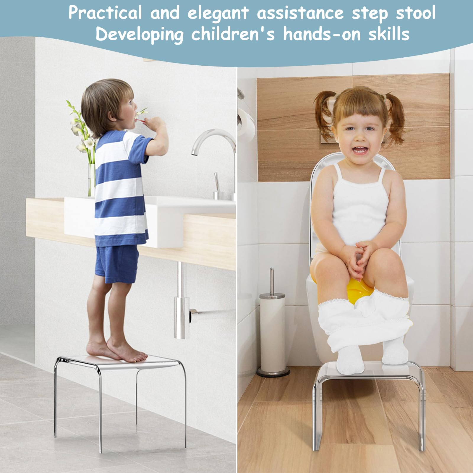 Moderner kleiner Tritthocker aus Acryl, 22,9 cm hoch, transparent, Kinder-WC-Hocker, Badezimmerhocker, Pediküre-Hocker für Schlafzimmer, Küche, Bad, starke Tragkraft 113 kg, Tmoicer-01