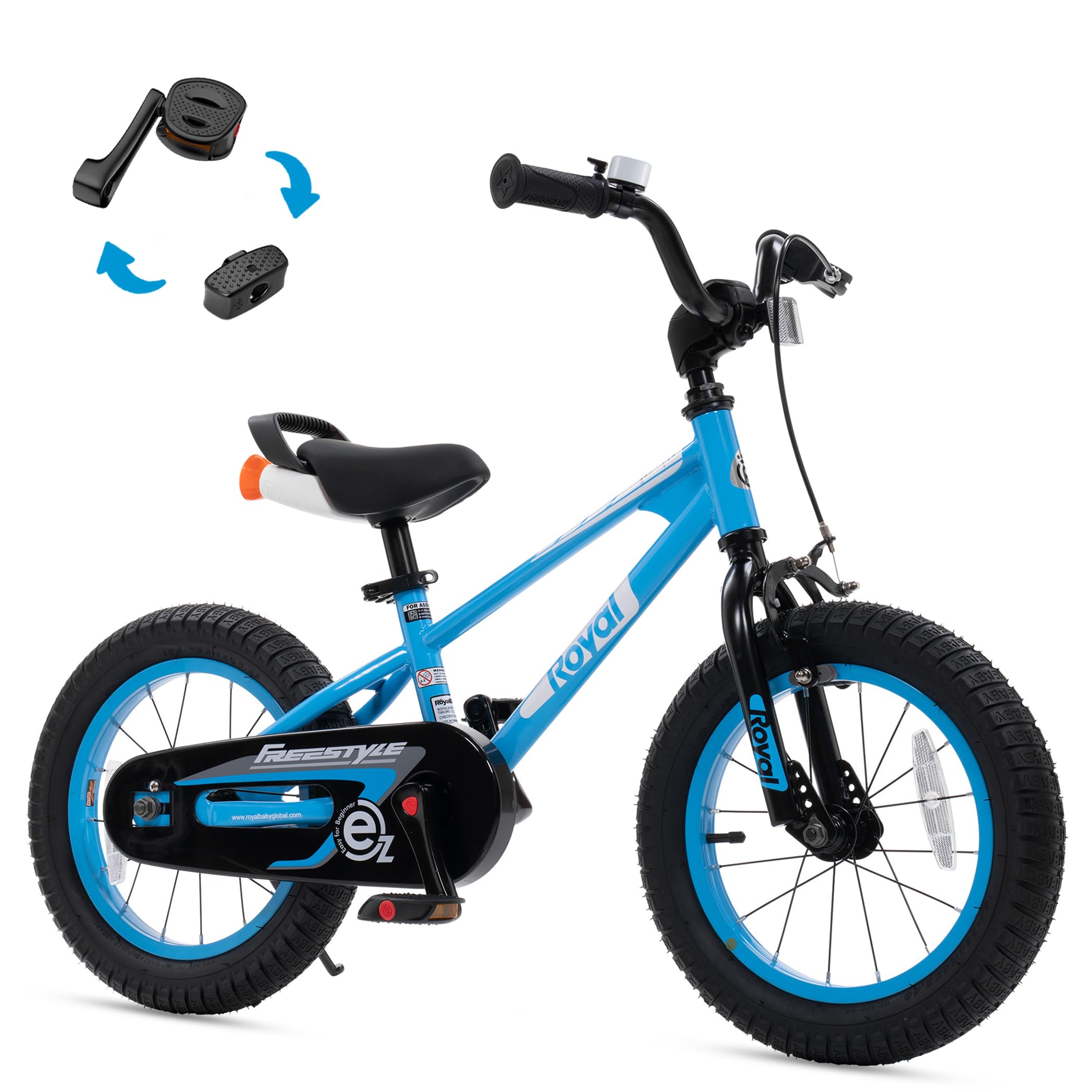 RoyalBaby Freestyle EZ キッズバイク、サイクリングのバランスを学ぶ、14インチバランス&ペダル自転車 瞬時に組み立て 幼児 男の子 女の子 対象年齢3-5歳 14インチ ブルー