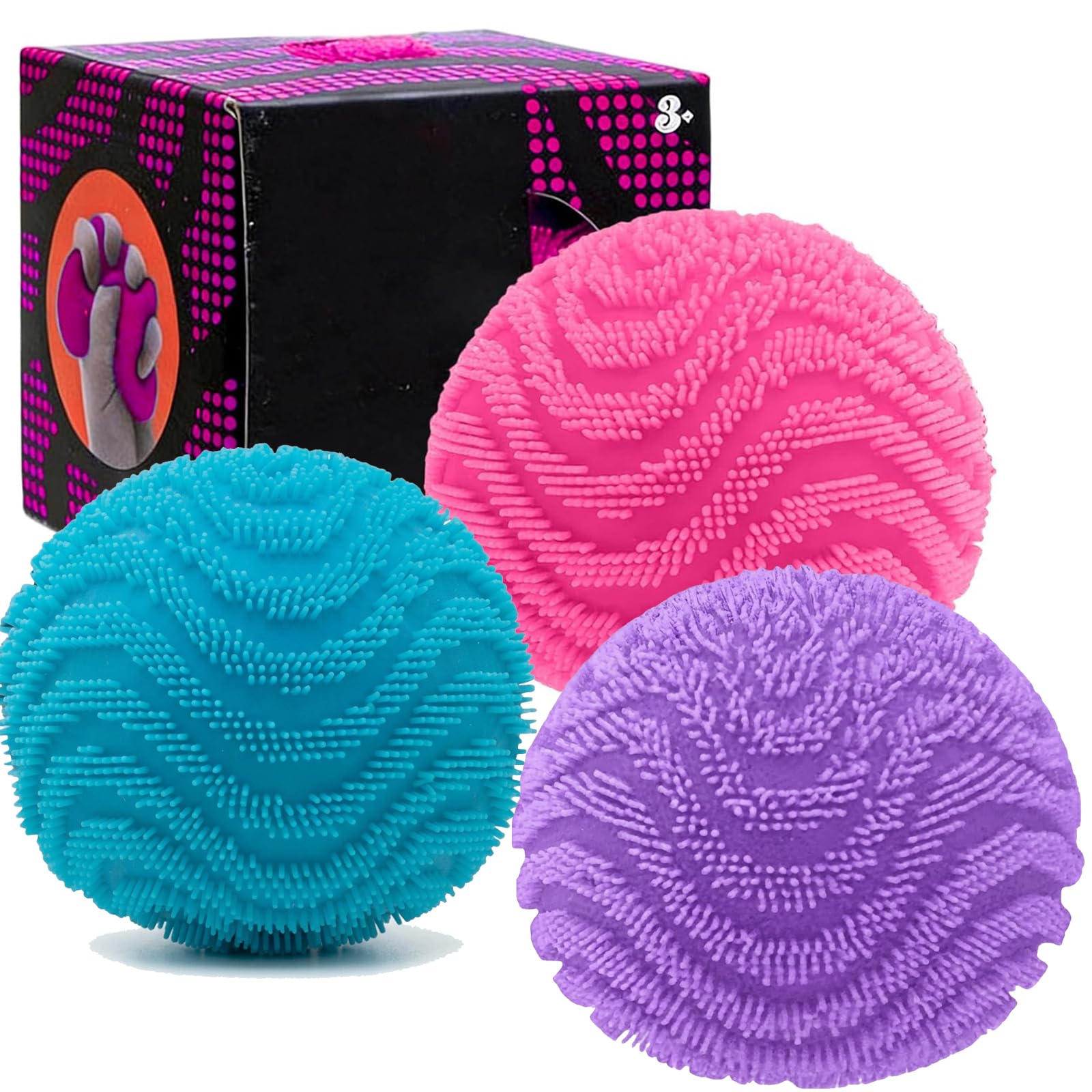 Fuzz Ball Fidget Stress Toy, Squishy Stress Ball, Fuzz Ball Drop Malt Fuzz Balls Sensory Toy for Anxiety Stress Relief, Fun Party Bag Filler for Birthday and Easter Gifts (3PCS)