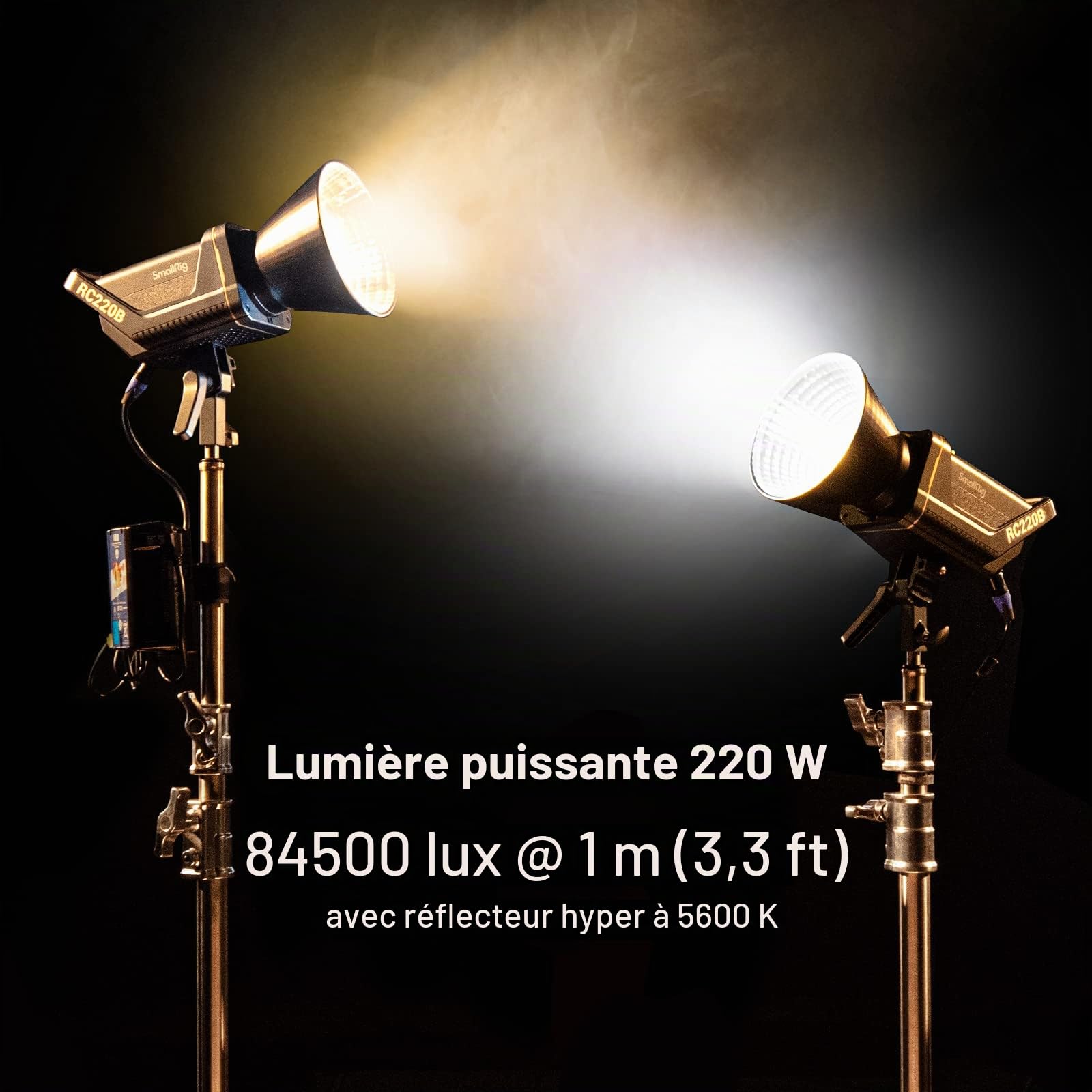 SMALLRIG 220W COB Video Light, Bicolore 2700K-6500K 84500Lux Continuous Output Light avec 9 Effets d'Eclairage, CRI 95+ Bowens Mount Light avec 2 Méthodes d'alimentation App Control, RC 220B - 3621