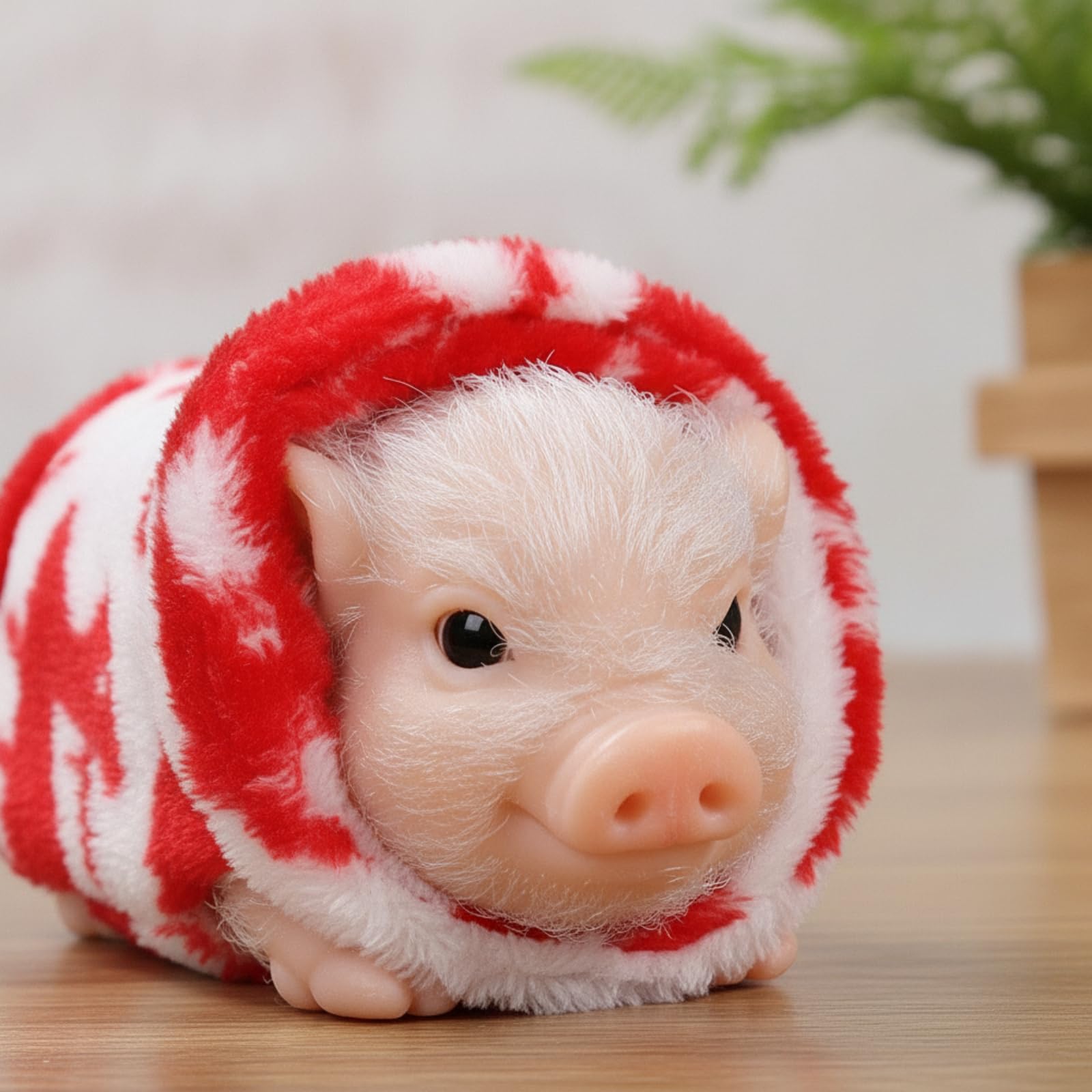 Schweinchen-Figur mit Kapuzenpullover niedlich schweinefigur plüschig mini-Schweinchen für Zimmer, Rot, 182g
