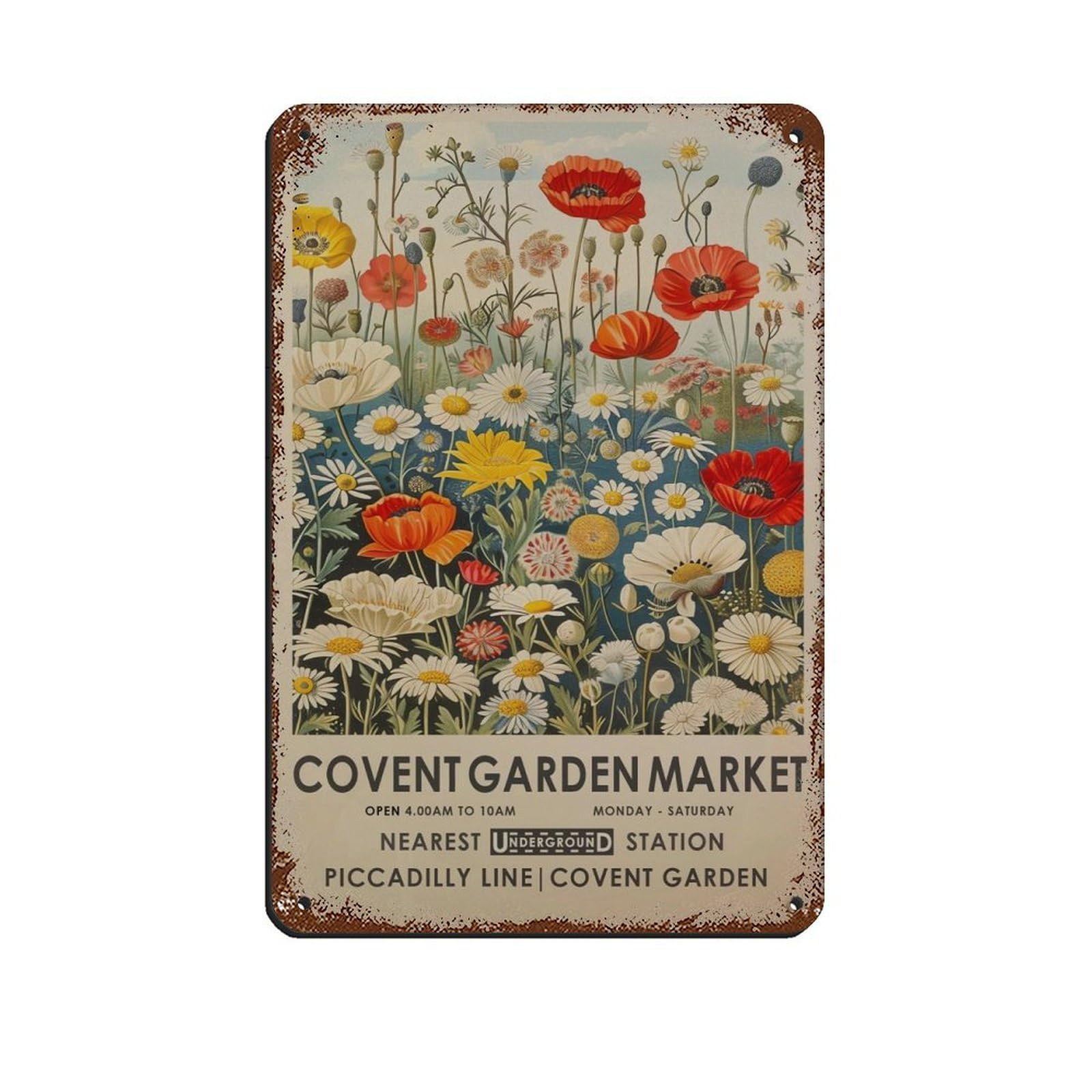 Covent Garden Flower Market, Meadow Flower Botanical Retro Poster Metal Tin Sign Chic Art Retro Iron Painting Bar People Cave Cafe Family Garage Poster Wall Decoration 8x12inch(20x30cm)