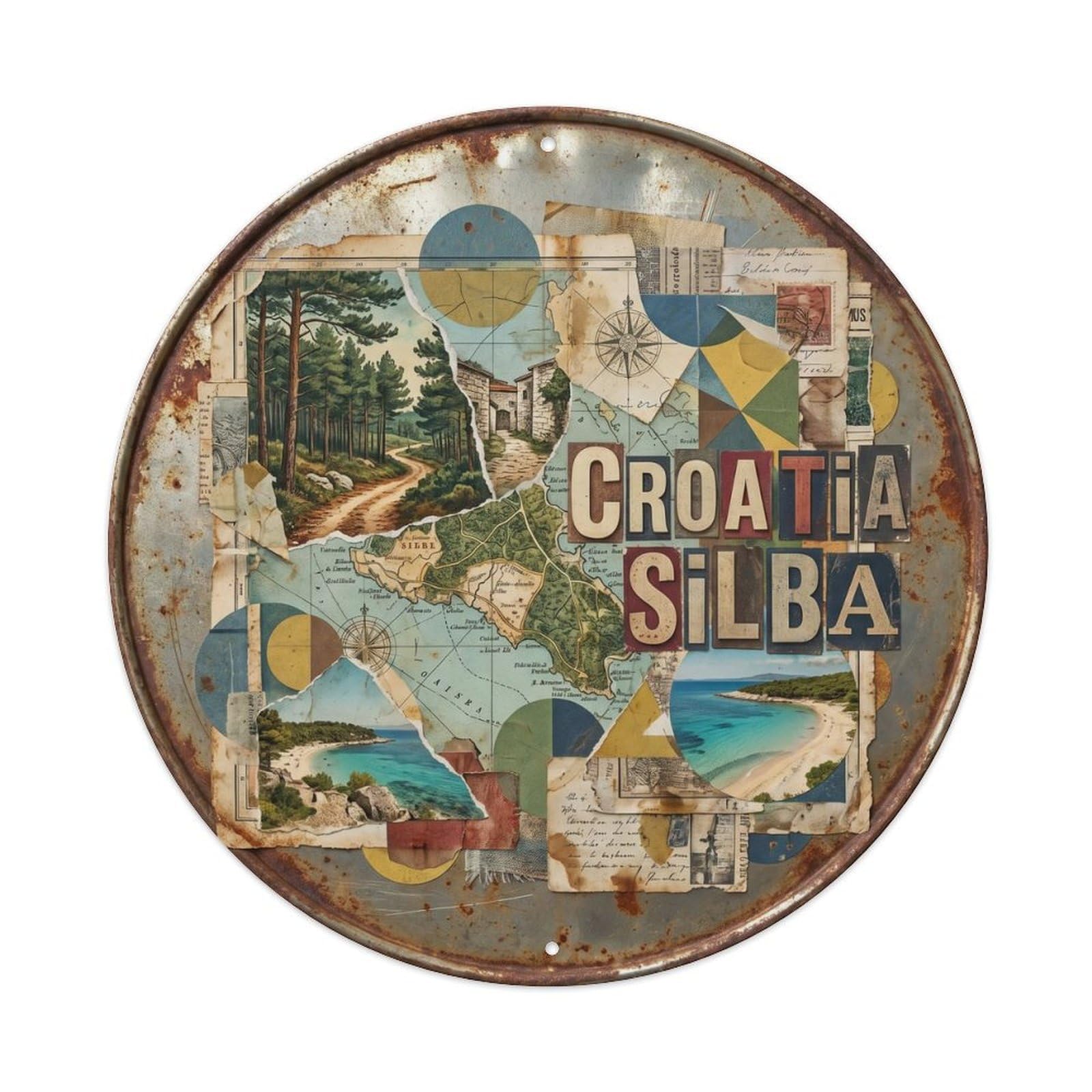 Silba Carfree Croatian Vintage Collage European Journey Metal Tin Sign