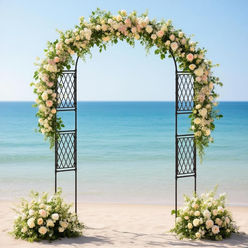 Garvee Pergola Giardino Metallo Arco a Traliccio Piante Rampicanti Decorativo Matrimoni Resistente Alle Intemperie Robusta Struttura Ferro, Nero Esterni Per Patio Vialetto Festa Evento