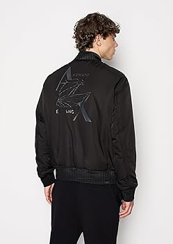 ARMANI JEANS フライトジャケット ビッグイーグル ブラック Armani Exchange Men's Eagle Logo Nylon Bomber, Black, XS at