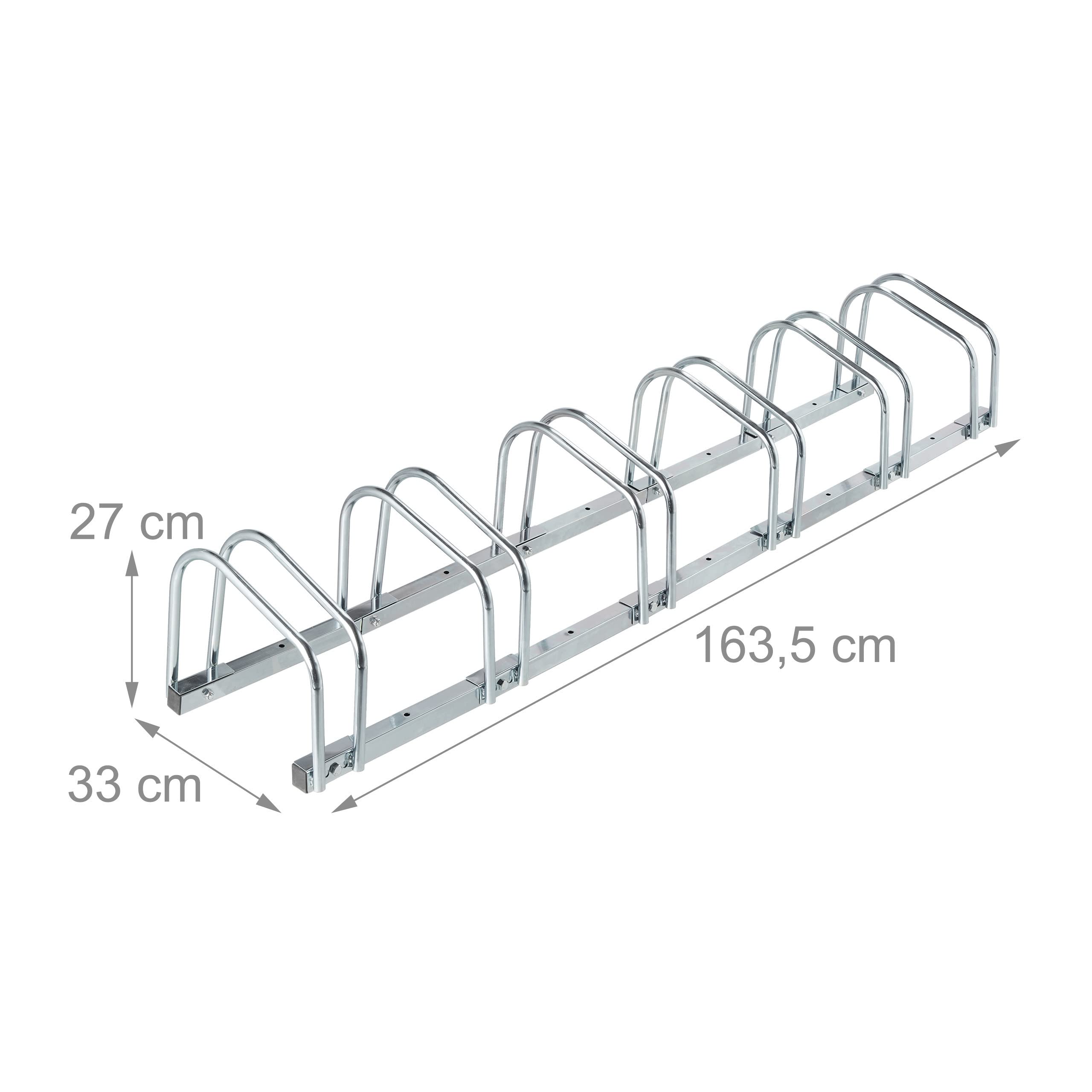 Relaxdays Portabici da Terra, Supporto per 6 Biciclette, per Ruote Fino 60 mm, Metallo, Parcheggio, Garage, Argentato