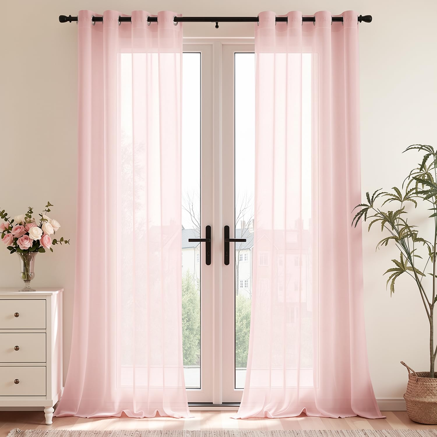 Vangao Gardinen mit kräuselband Voile Weiß Modern Vorhänge kurz 2er Set