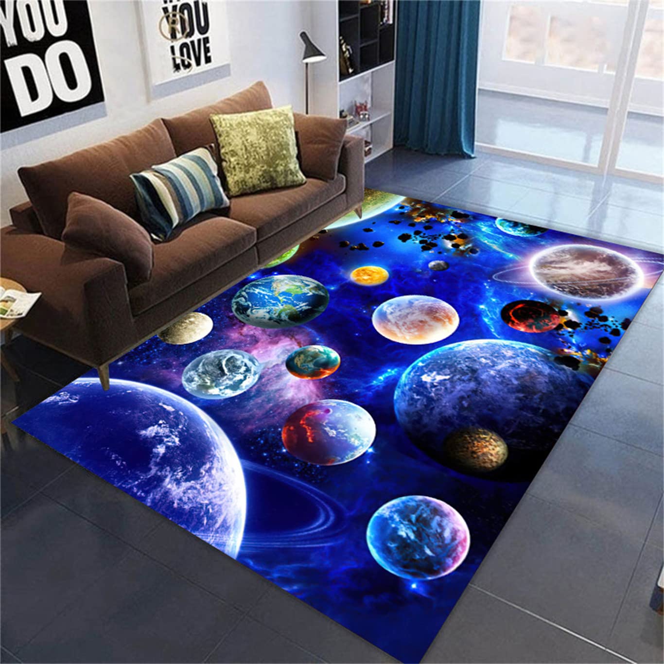 Tappeto da Soggiorno Mysterious Planet Tappeto Grande Area Cosmica Galaxy Tappetino per Bambini Tappeto da Camera da Letto Antiscivolo Comodino Tappetino da Bagno (Colore 6,140 x 200 cm)