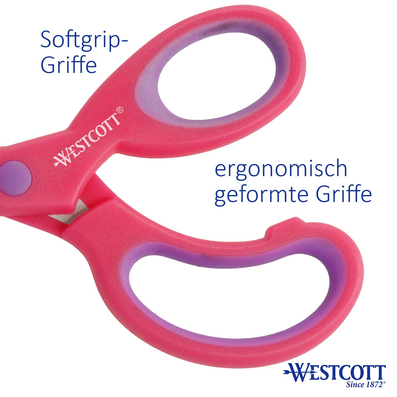 Westcott Forbici per bambini Softgrip blu per destrimani | Impugnatura ergonomica per bambini in età prescolare | 13 cm (5) ideali per le mani dei bambini | Punta arrotondata | E-21581 00
