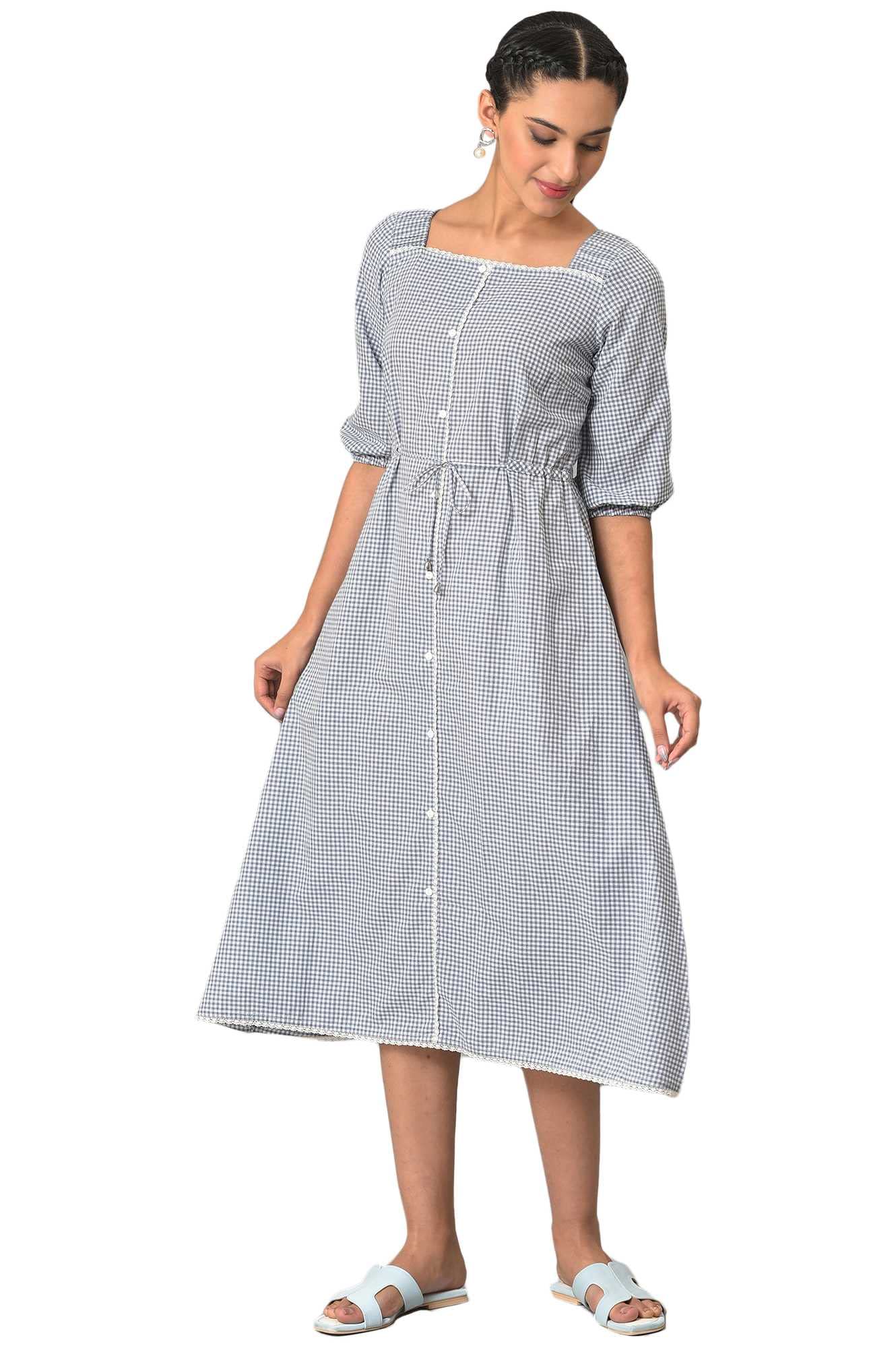 Aurelia Dyed Cotton Square Neck Women's Midi Dress in neutral