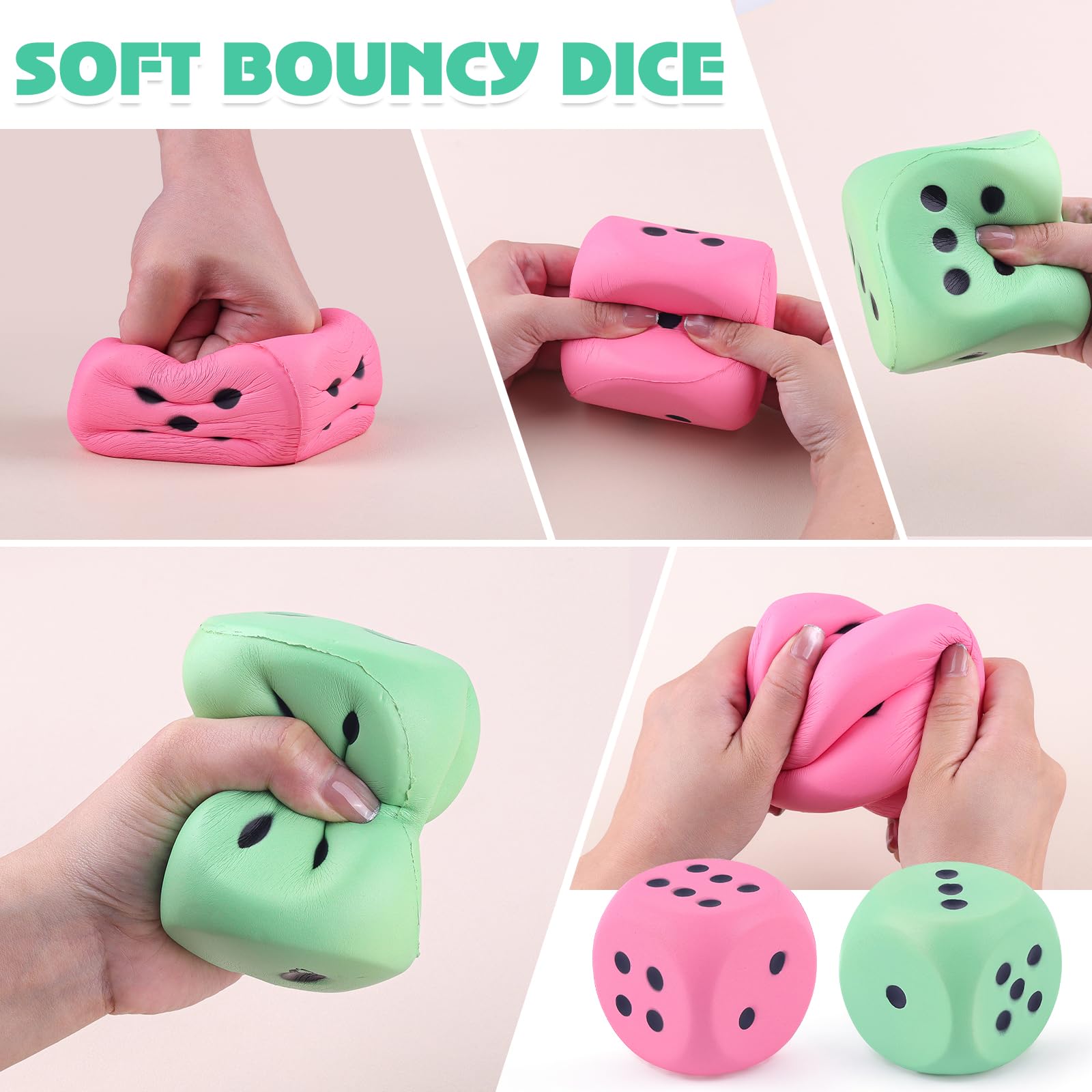 Anboor 2 Pcs Large Foam Dice for Adults Kids - 3.54" Jumbo Big Dice Giant Soft Fun, Colorful Dices for Game Nights & Classroom Activities (Green & Pink) - Image 3