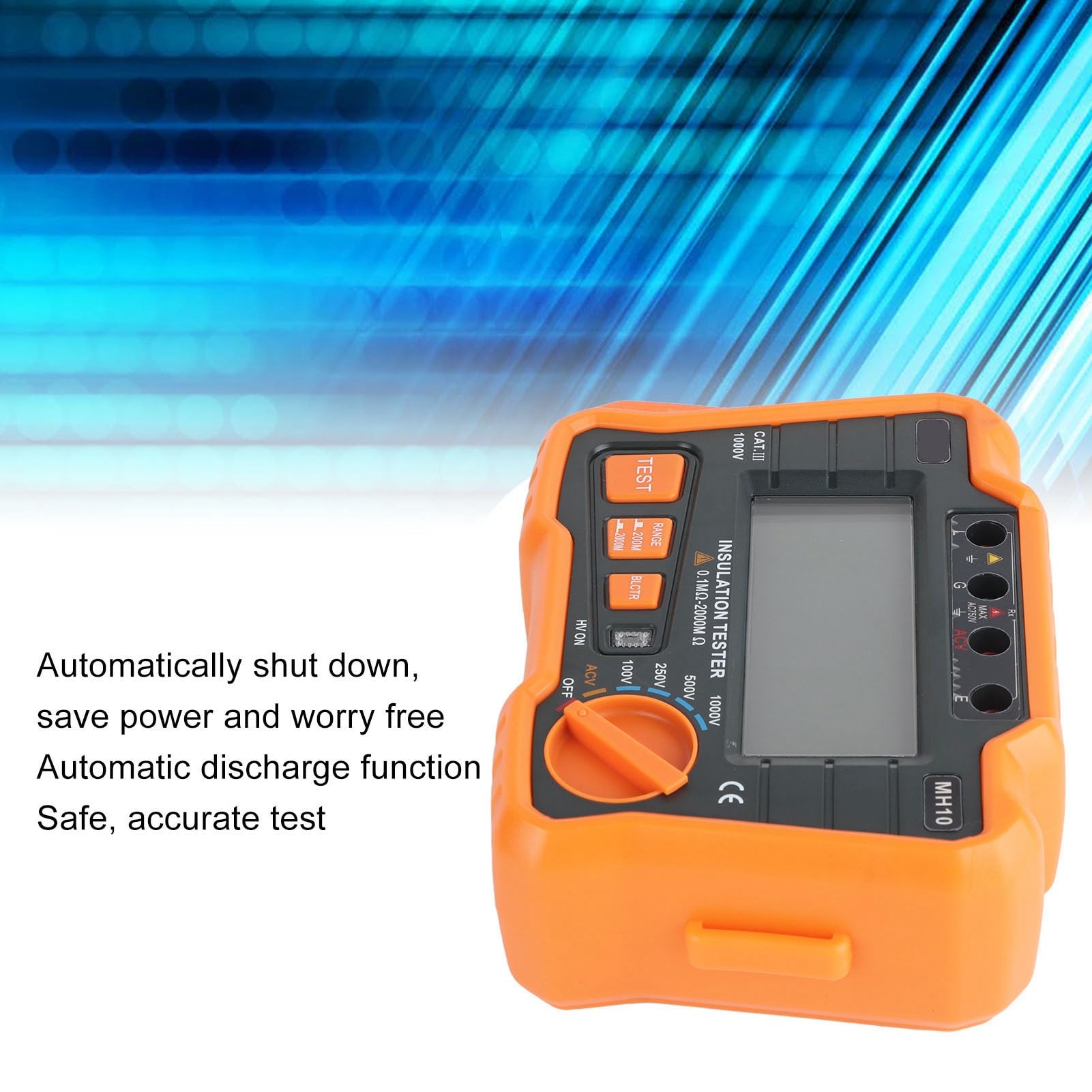 Misuratore digitale Megohm Tester di isolamento Strumento di misurazione della terra elettrica con display LCD a scarica automatica e caduta per test elettrici (Arancia)