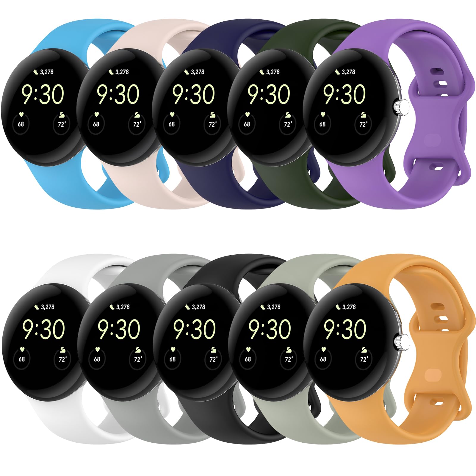 QIEMUTER 10-Pack Compatible with Google Pixel Watch 2/3 41mm Watch Band, Silicone Sport Bands Replacement Straps for Pixel Watch