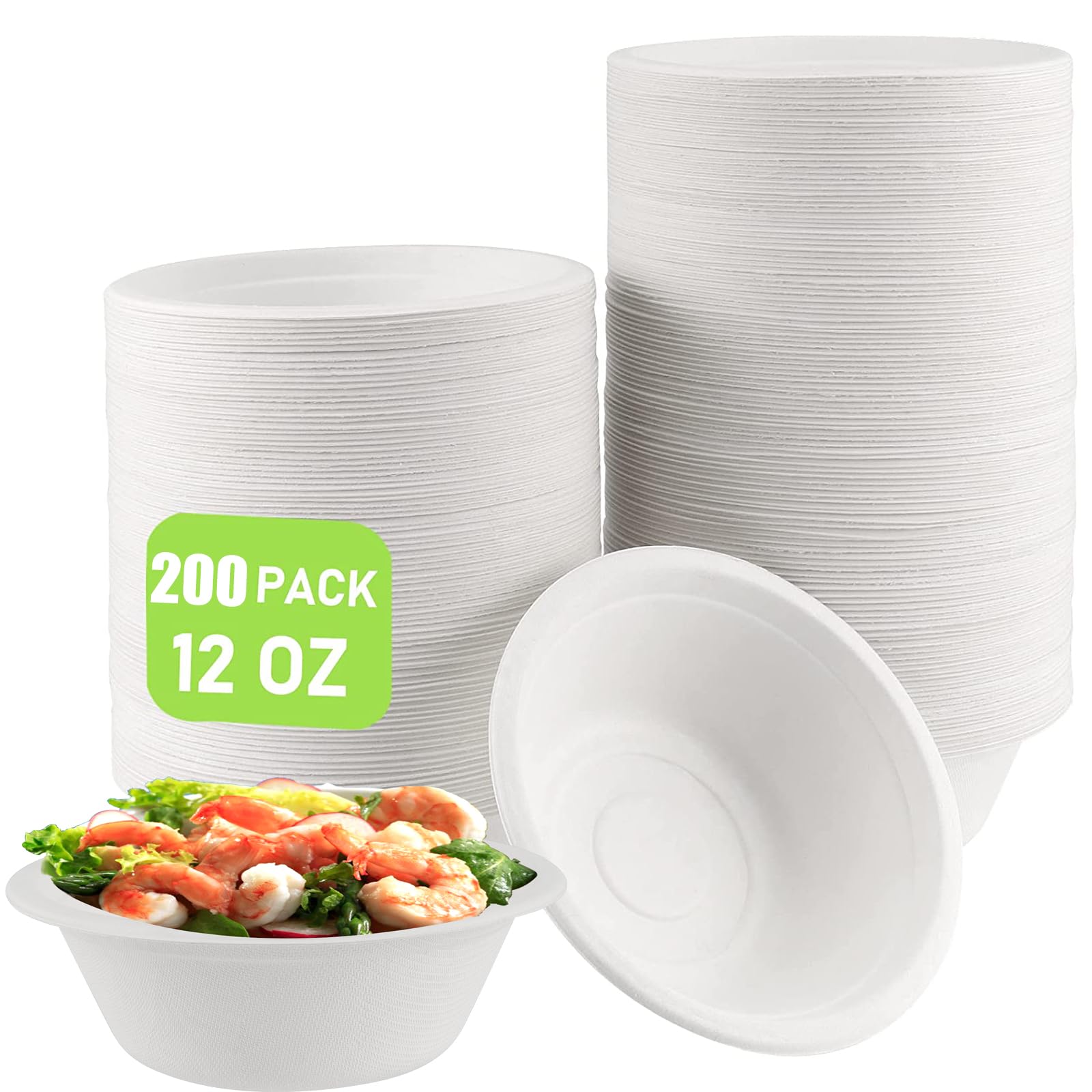 ZOENHOU Confezione da 200 ciotole di carta da 350 ml, rotonde, extra resistenti, in bagassa e canna da zucchero, per barbecue, feste, picnic, Natale, Halloween