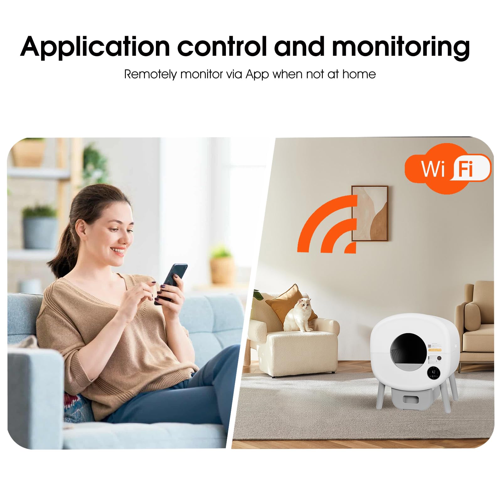 Arenero Gatos Autolimpiable, 76L+13L Arenero Inteligente para Gato con Control App, Protección de Seguridad, Sin Fugas Orina, Eliminación de Olores con 1 Rollos Bolsas Basura para Varios Gatos