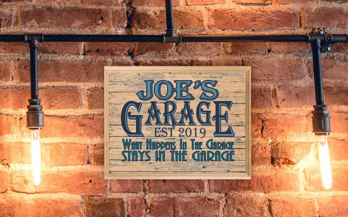 Garage Sign Custom Name Man Cave Retro Wall Art Décor Gift for Men Him Dad Husband or Grandpa