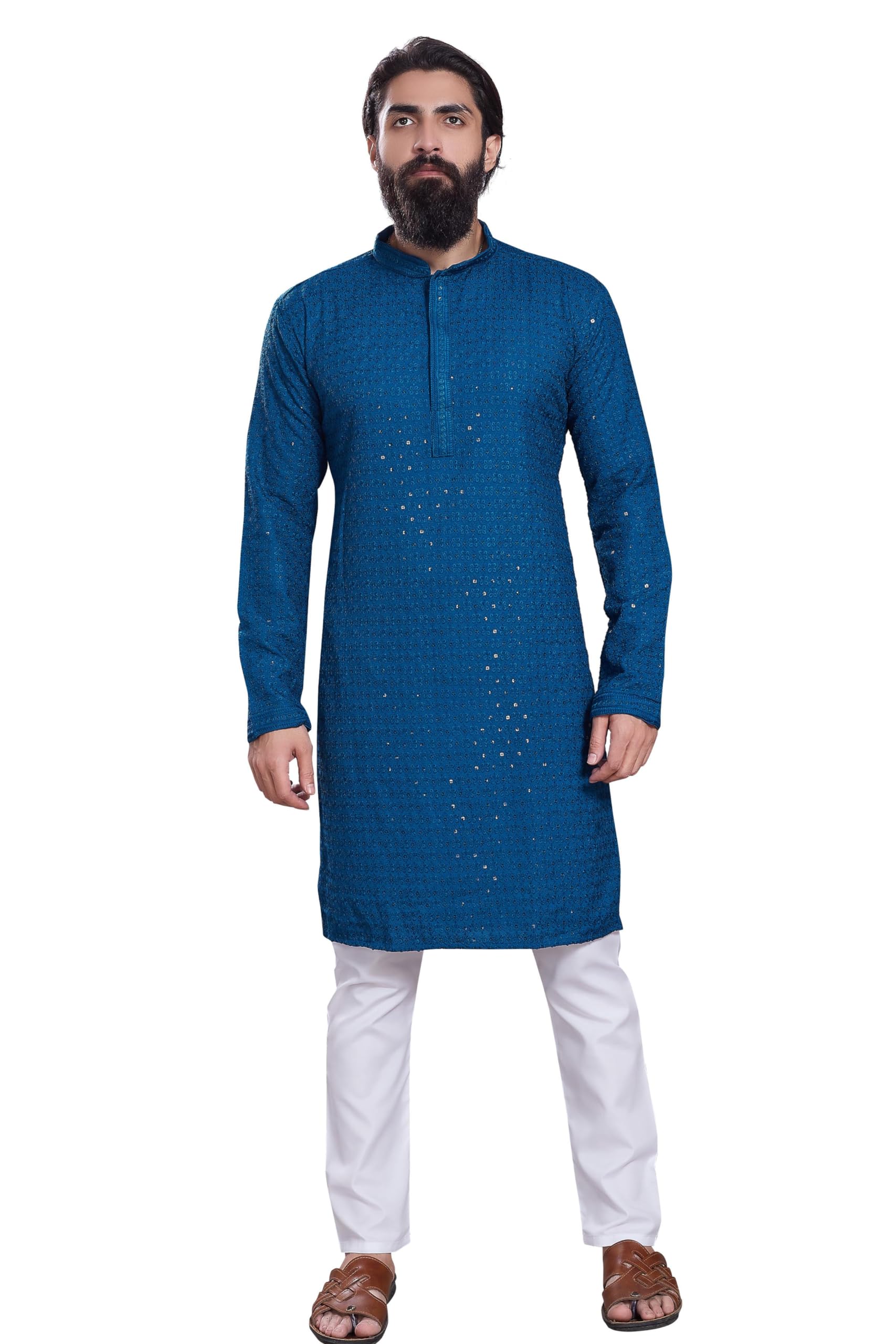 Divisive Men's Sequince Embroidered Cotton Blend Only Slim Fit Kurta (Dkrt222_4Xl_Teal)